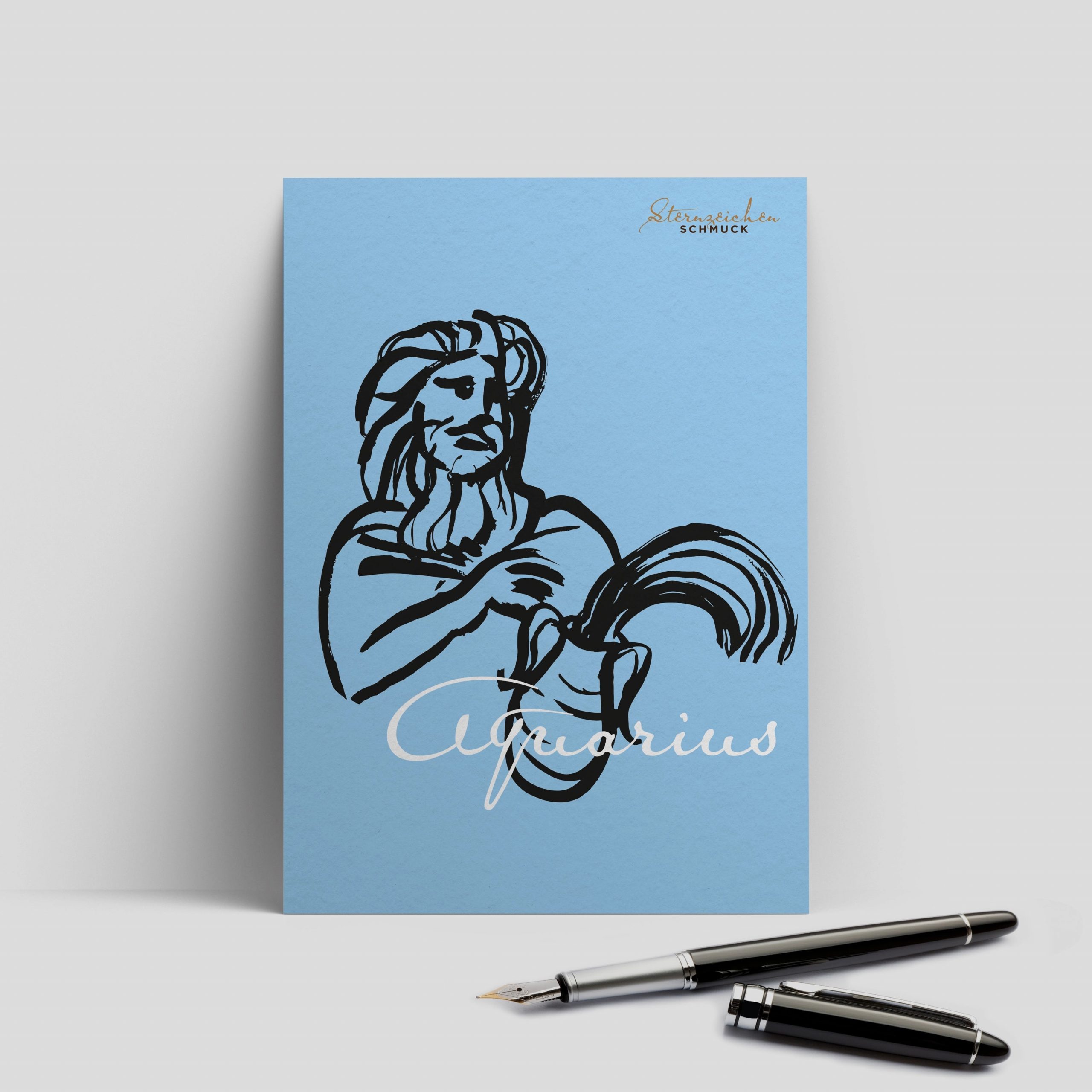 Wassermann Kette, Anhänger klein, 925er Silber 5 Aquarius, Wassermann Sternzeichen Schmuck Postkarte