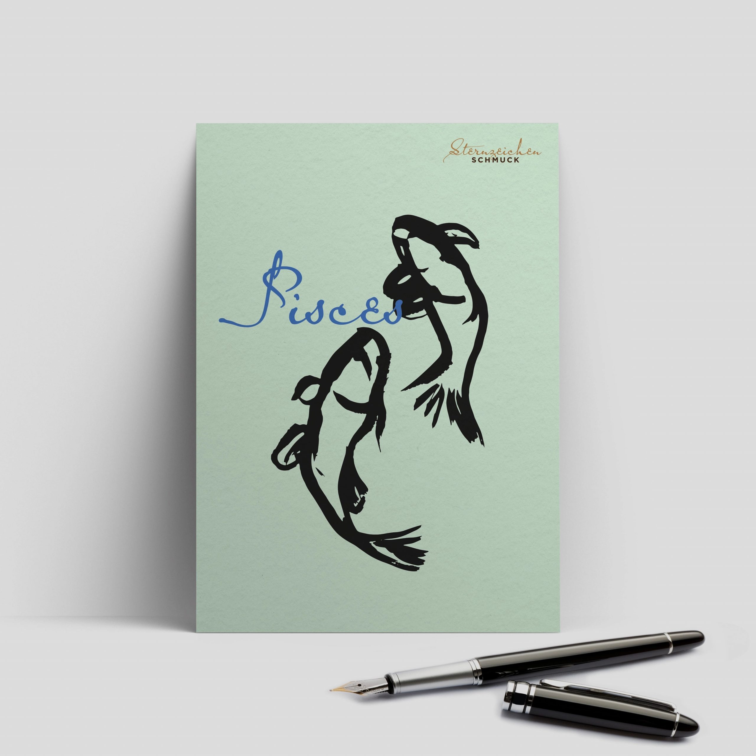 Fische Ohrring, Anhänger groß, 925er Silber 11 Illustration von Sternzeichen Schmuck, Pisces Fische Postkarte