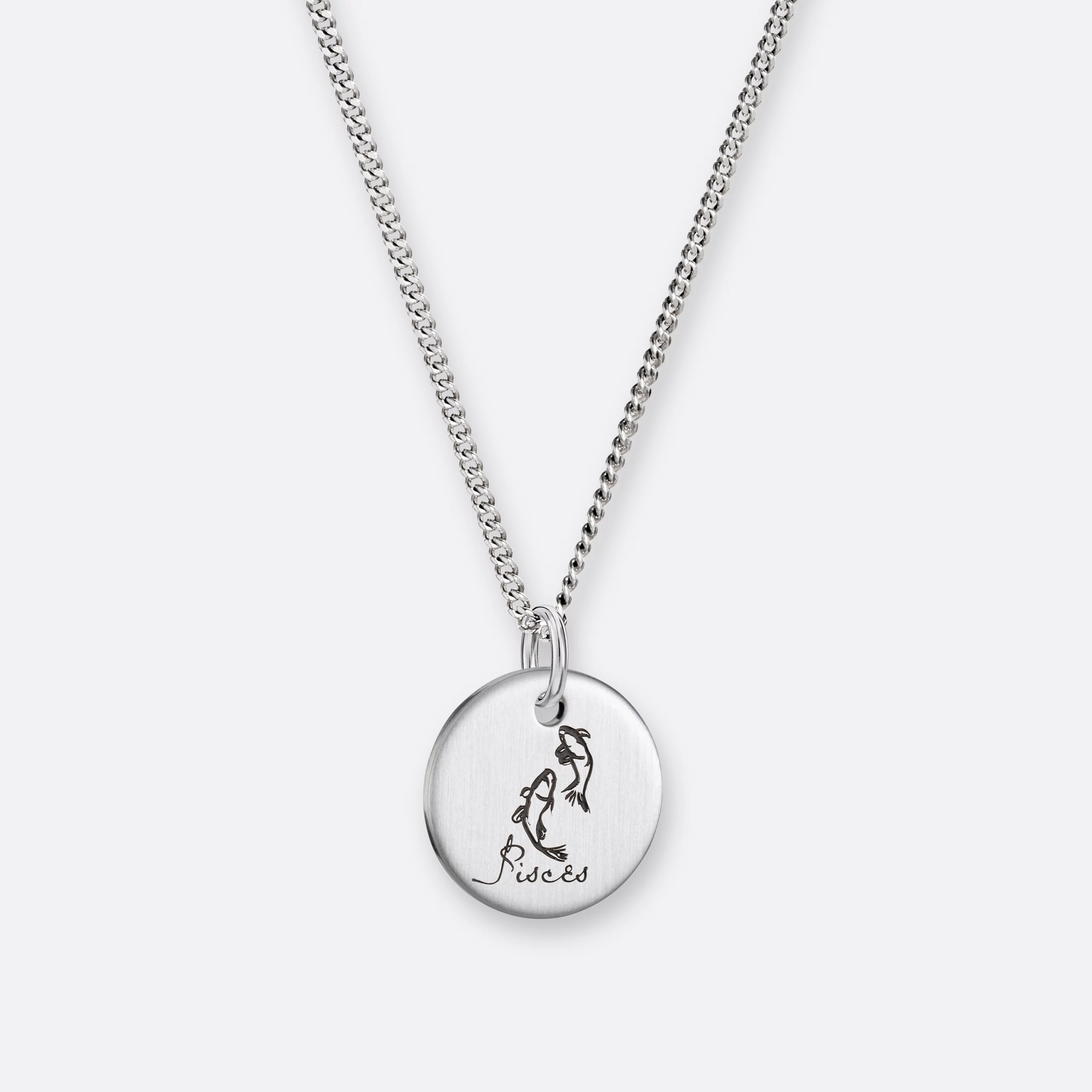 Fische Kette, Anhänger graviert, 925er Silber 2 Fische Kette mit Anhänger-Coin graviert, Silber, Vorne