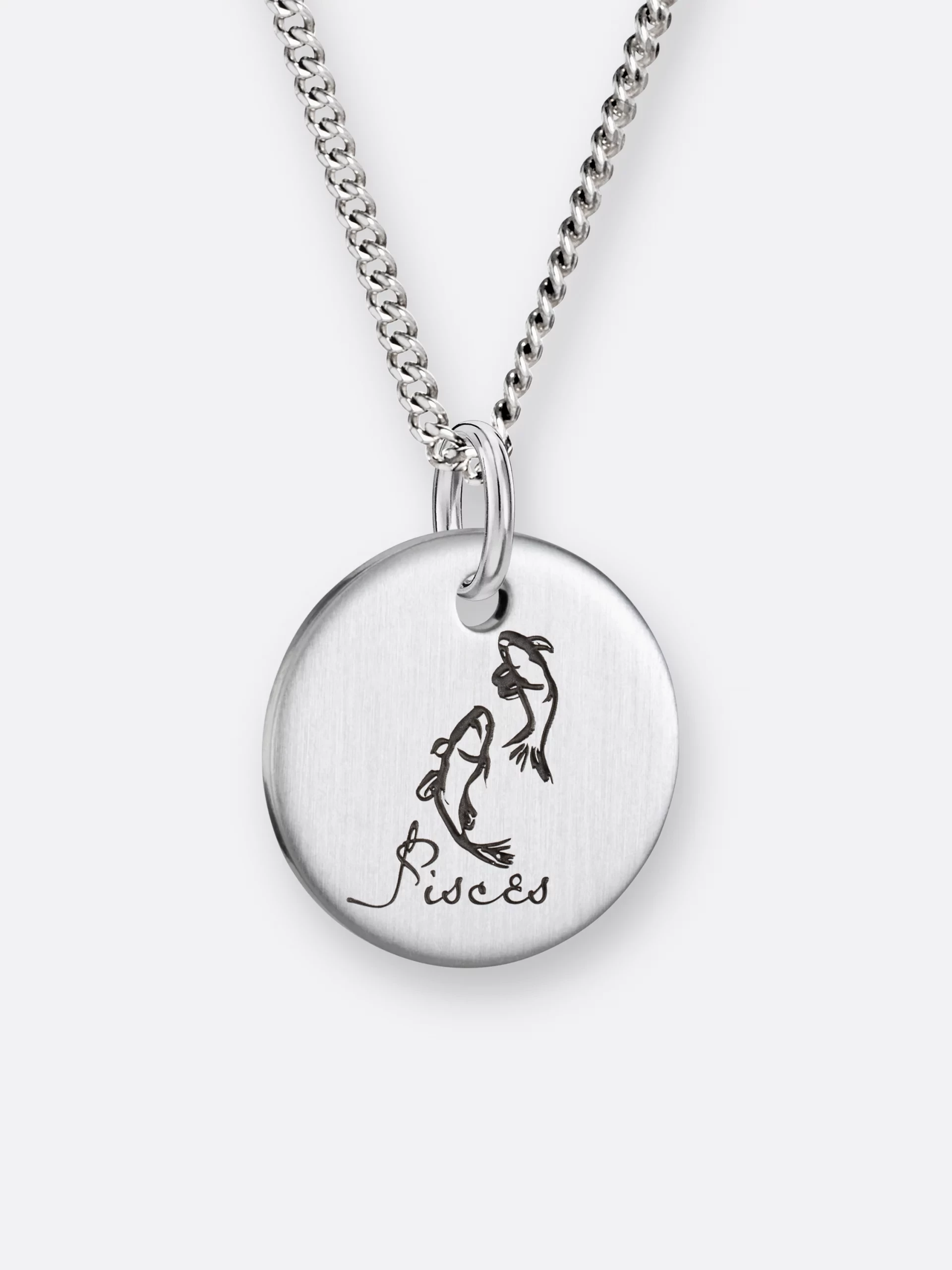 Fische Sternzeichen-Kette mit Anhänger-Coin graviert, Silber, Vorne