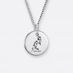 Fische Sternzeichen-Kette mit Anhänger-Coin graviert, Silber, Vorne