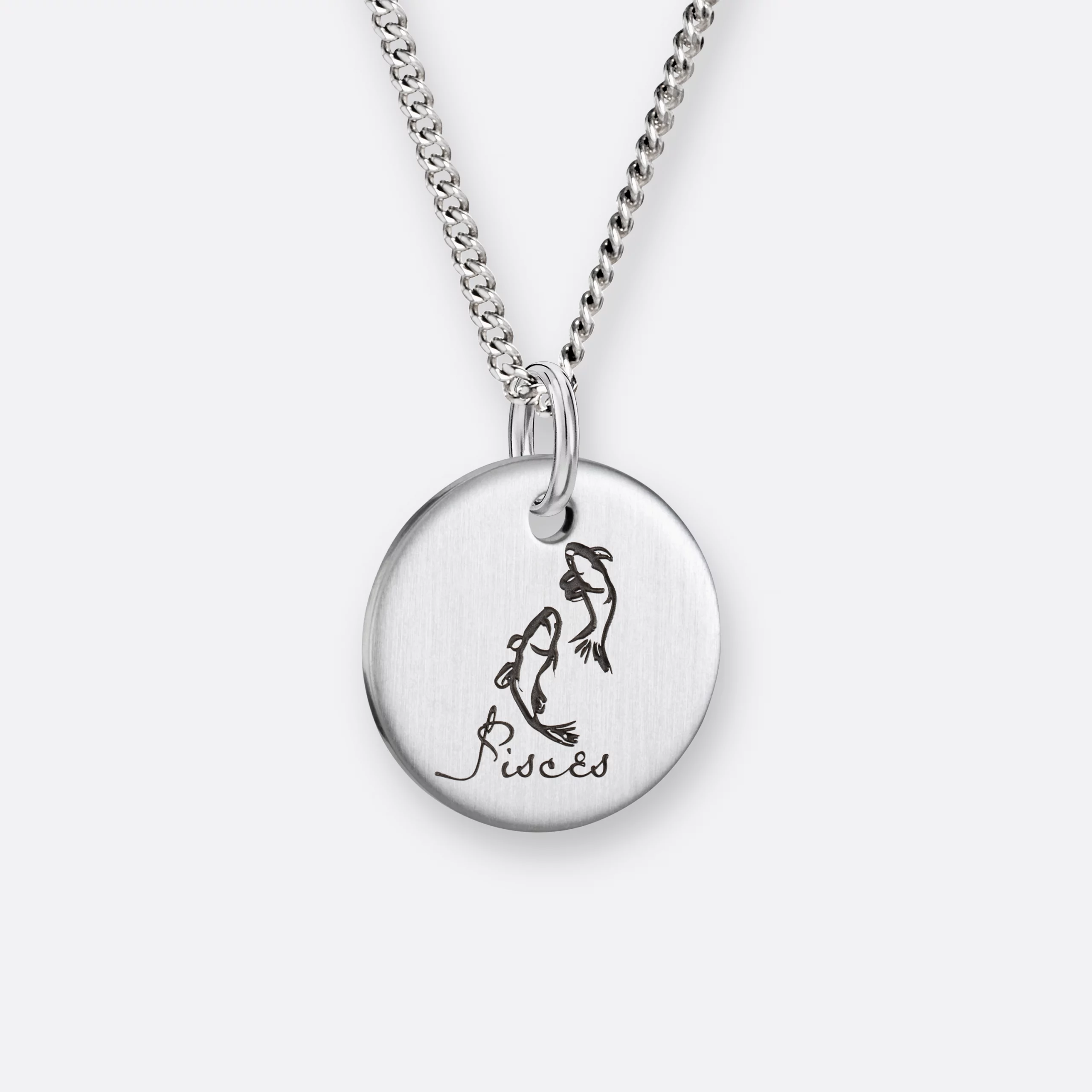Fische Sternzeichen-Kette mit Anhänger-Coin graviert, Silber, Vorne