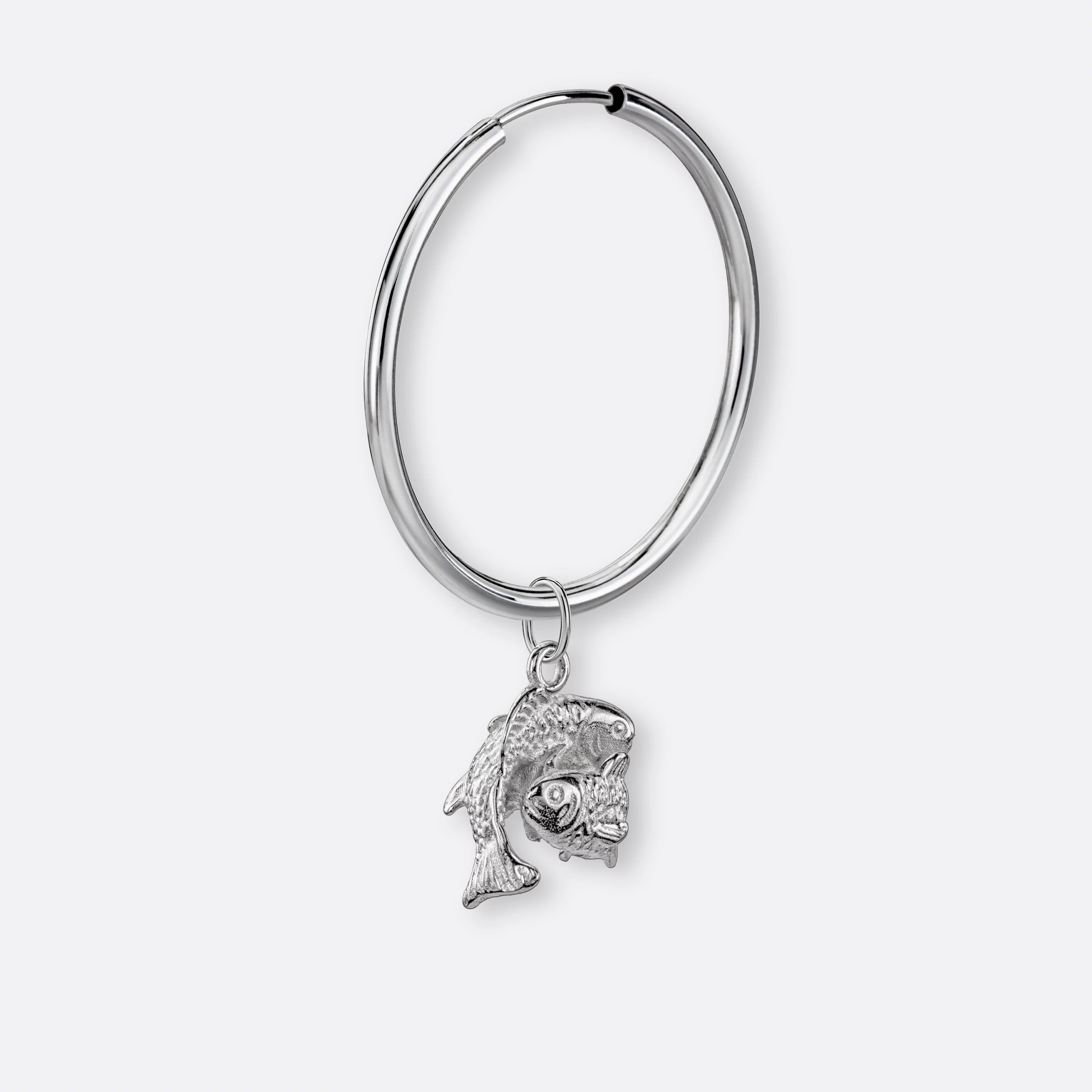 Fische Ohrring, Anhänger groß, 925er Silber 10 Fische Ohrring-Creole groß mit Sternzeichen-Anhänger groß, Silber, Vorne