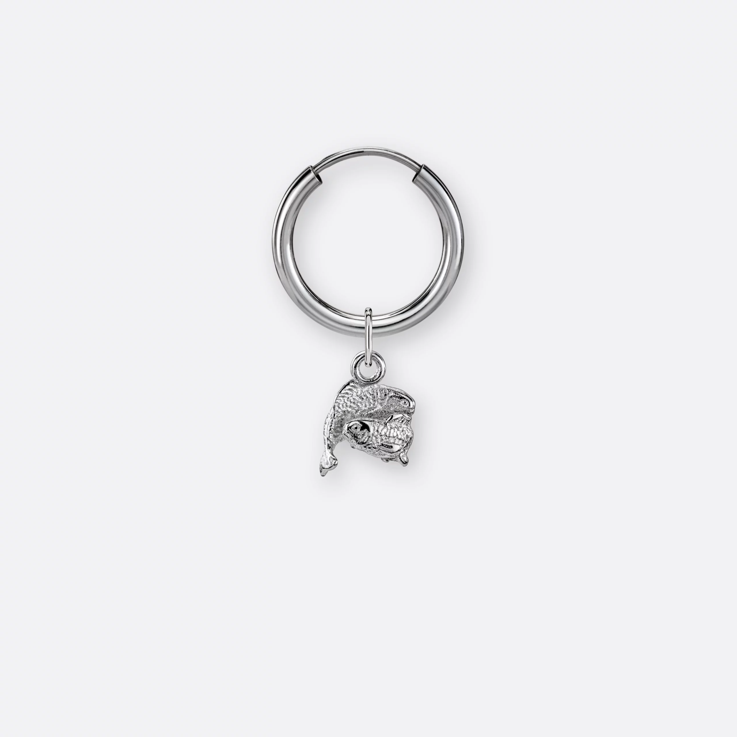 Fische Ohrring, Anhänger klein, 925er Silber 8 Fische Ohrring-Creole klein mit Sternzeichen-Anhänger klein, Silber, Vorne