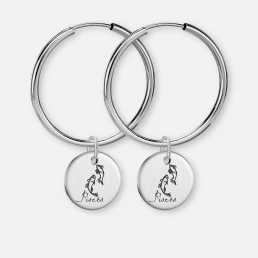 Fische Ohrring, Anhänger graviert, 925er Silber 7 Fische Ohrring-Creolen groß mit Sternzeichen Anhänger-Coins graviert, Silber, Paar