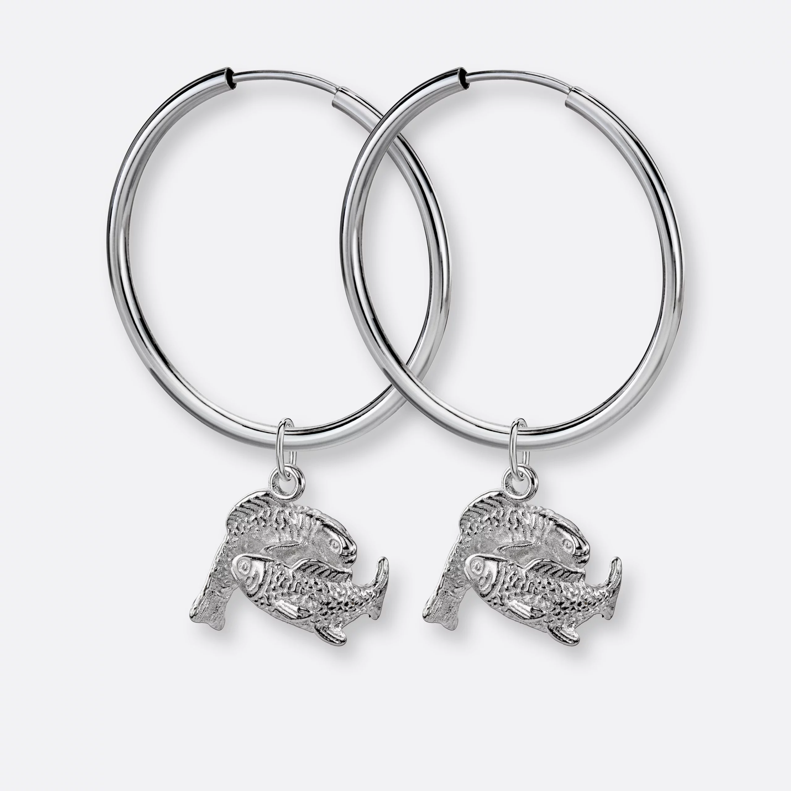 Fische Ohrring, Anhänger groß, 925er Silber 7 Fische Ohrring-Creolen groß mit Sternzeichen-Anhängern groß, Silber, Paar