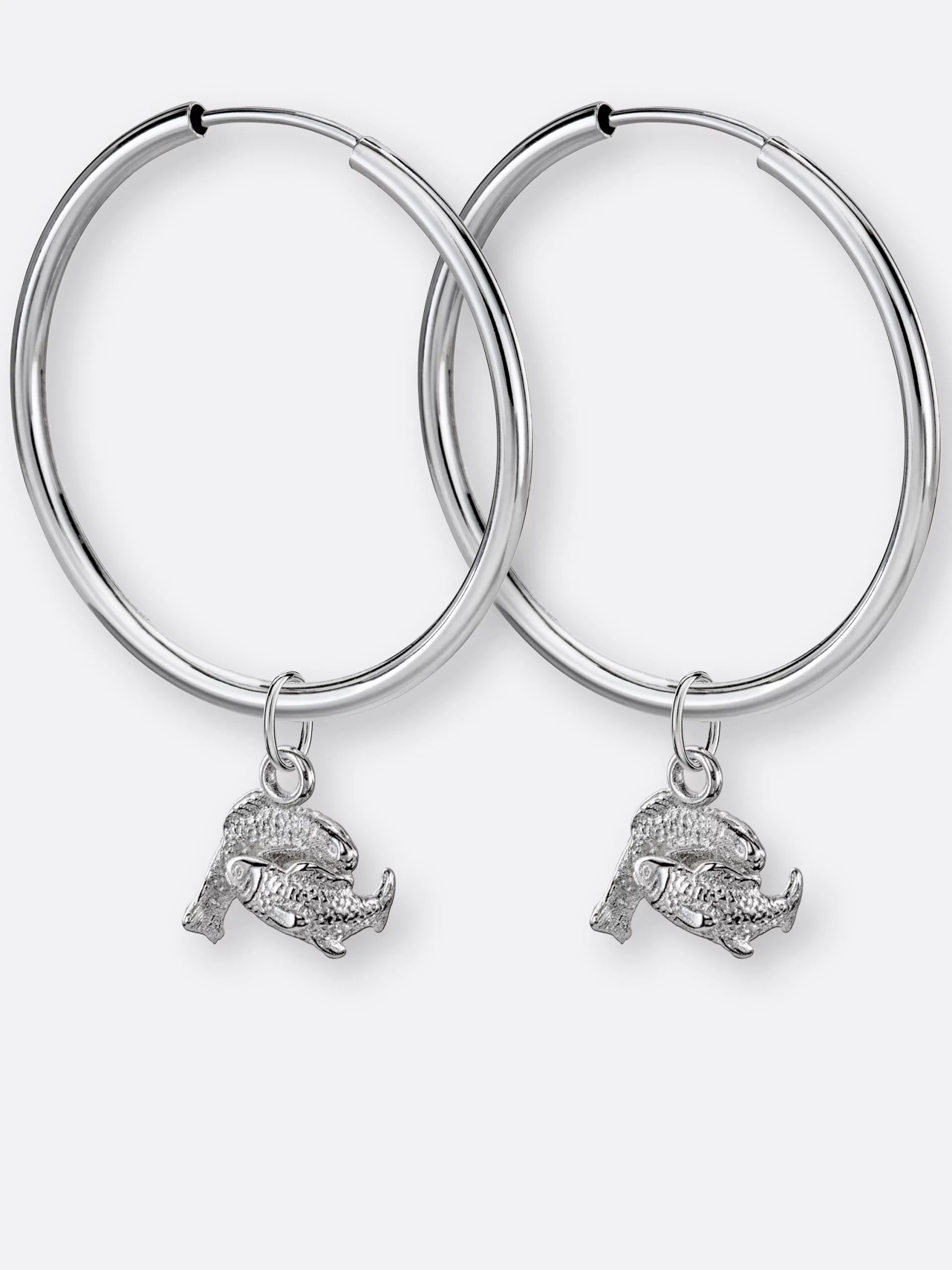 Fische Ohrring Creolen groß mit Sternzeichen-Anhängern klein, Silber, Paar