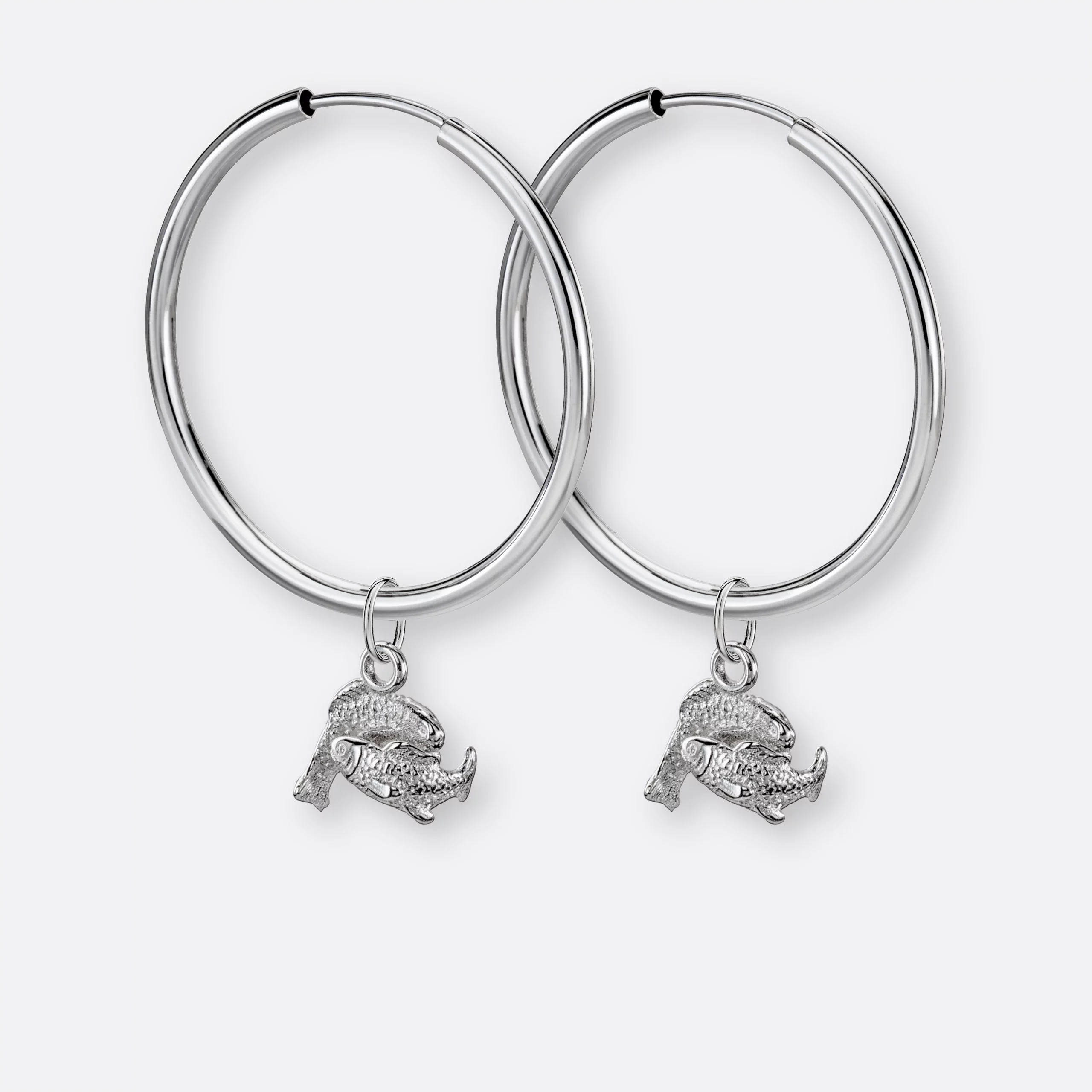 Fische Ohrring, Anhänger klein, 925er Silber 3 Fische Ohrring Creolen groß mit Sternzeichen-Anhängern klein, Silber, Paar