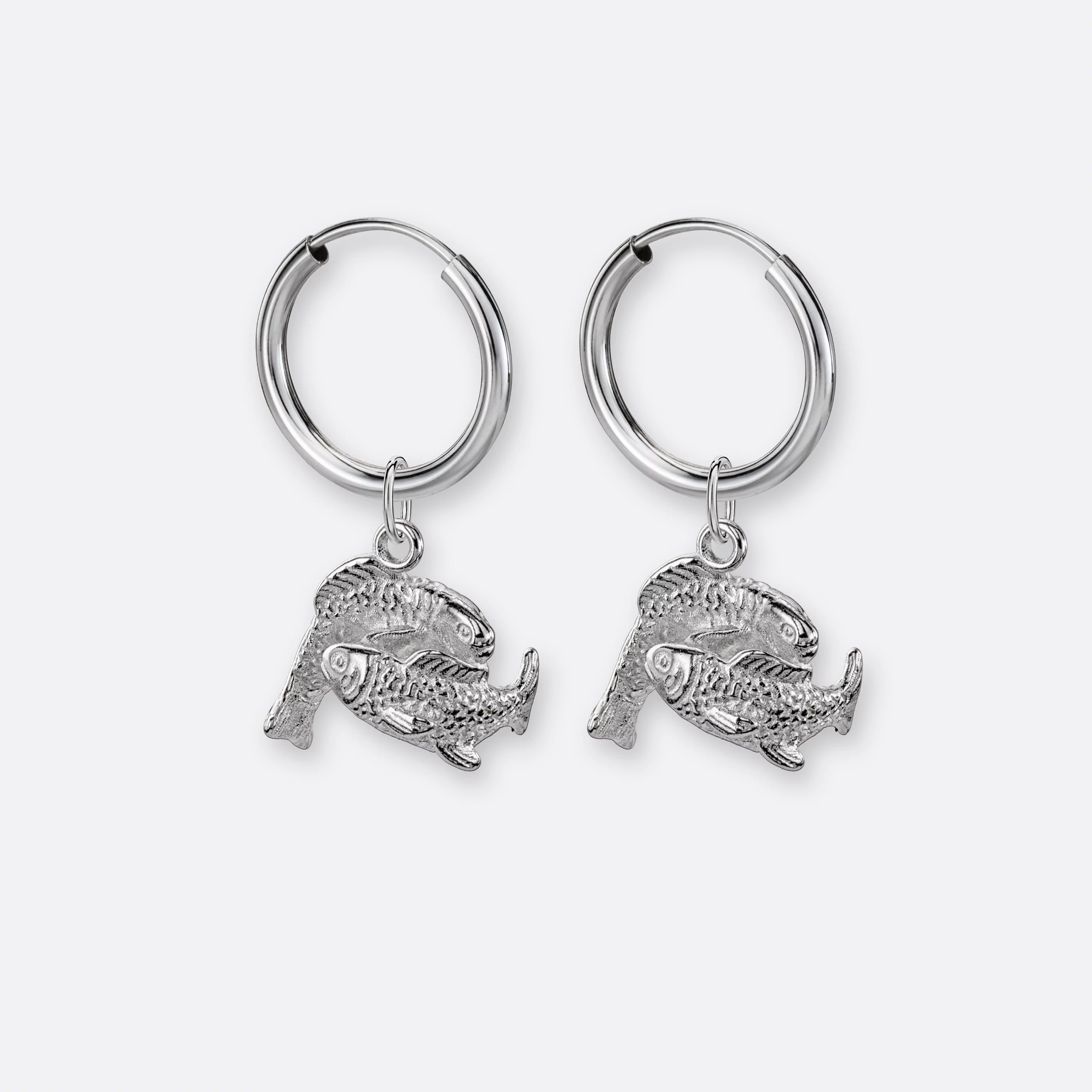 Fische Ohrring, Anhänger groß, 925er Silber 2 Fische Ohrring Creolen klein mit Sternzeichen-Anhängern groß, Silber, Paar