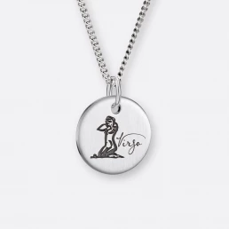 Jungfrau Sternzeichen-Kette mit Anhänger-Coin graviert, Silber, Vorne