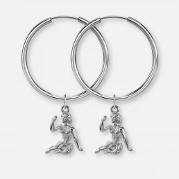 Jungfrau Ohrring, Anhänger groß, 925er Silber 14 Jungfrau Ohrring-Creole groß mit Sternzeichen-Anhänger groß, Paar, Silber