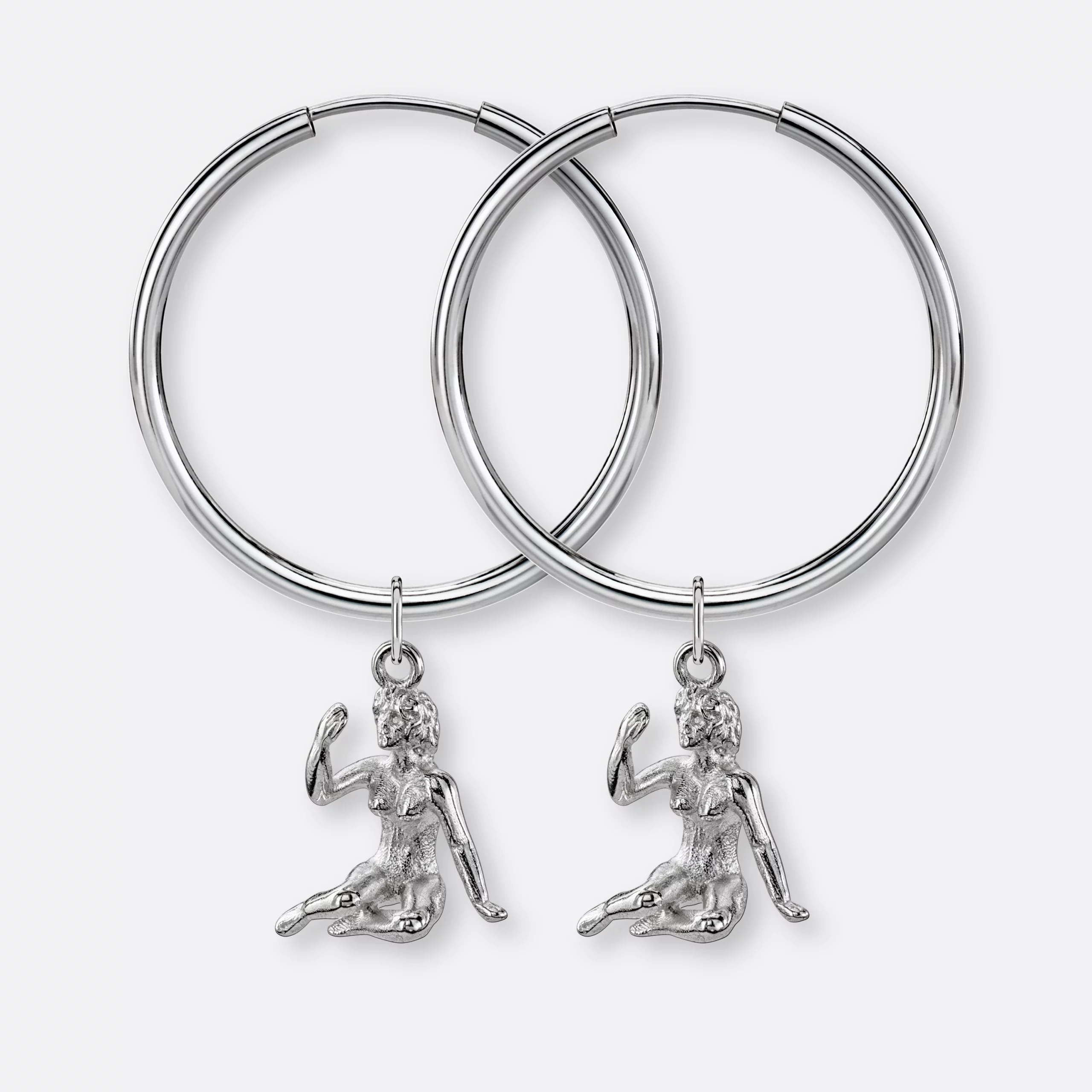 Jungfrau Ohrring, Anhänger groß, 925er Silber 15 Jungfrau Ohrring-Creole groß mit Sternzeichen-Anhänger groß, Paar, Silber
