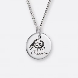 Krebs Sternzeichen Halskette mit Anhänger-Coin graviert, Silber, Vorne