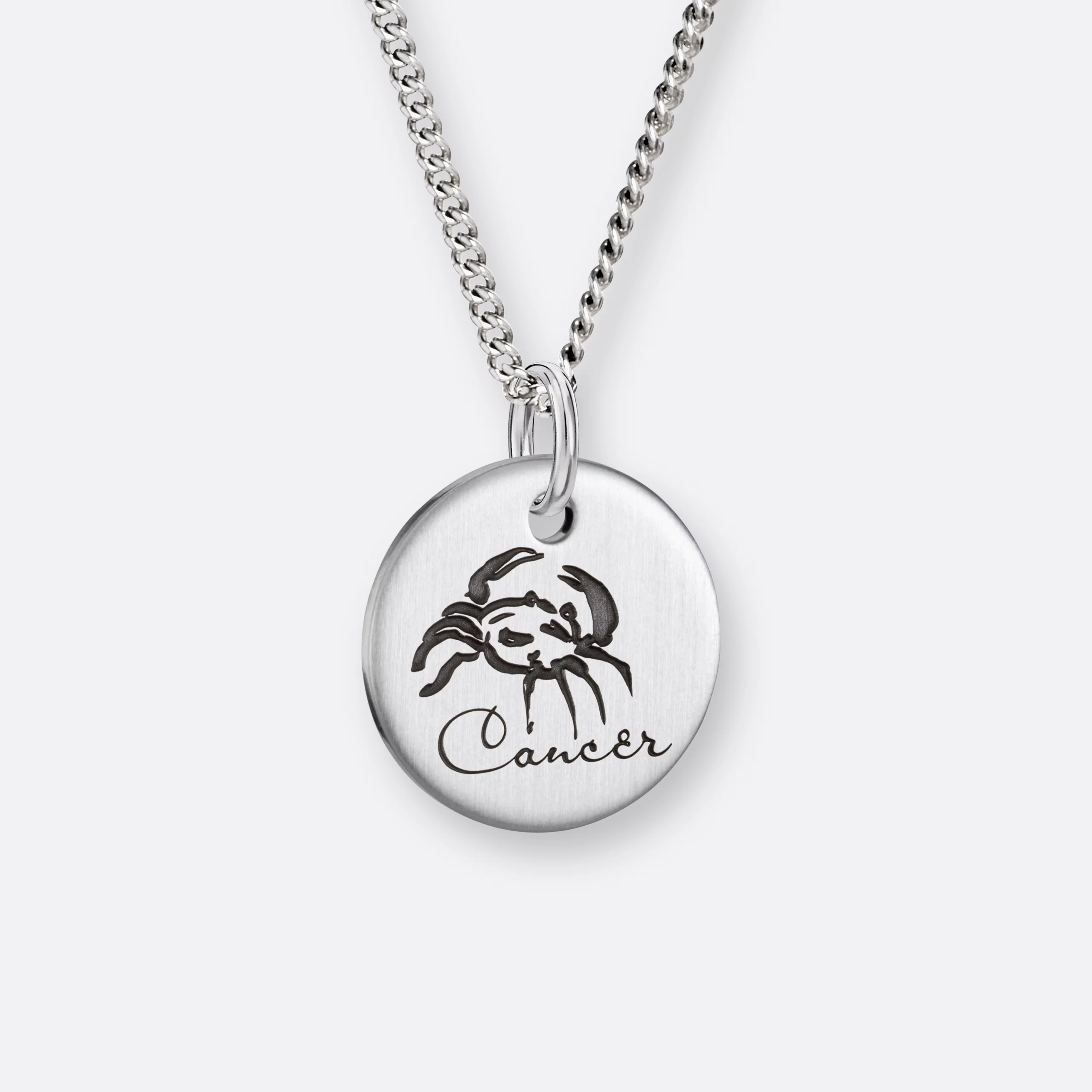 Krebs Sternzeichen Halskette mit Anhänger-Coin graviert, Silber, Vorne