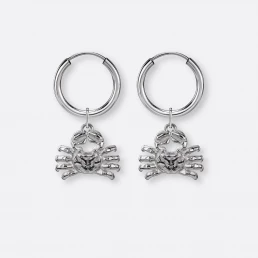 Krebs Ohrring, Anhänger groß, 925er Silber 13 Krebs Ohrringe klein mit Sternzeichen-Anhängern groß, Silber, Paar, Vorne