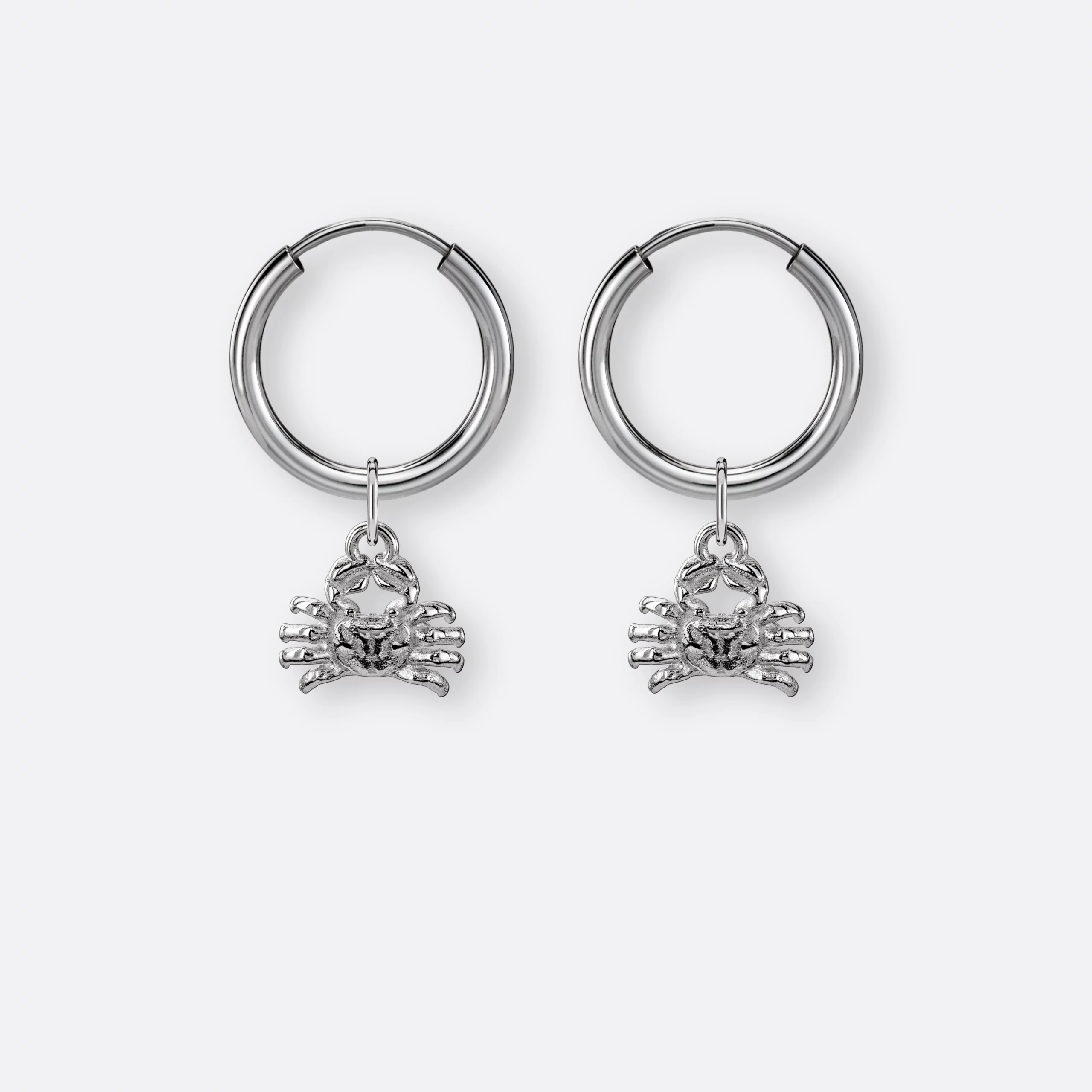 Krebs Ohrring, Anhänger klein, 925er Silber 2 Krebs Ohrringe klein mit Sternzeichen Anhängern klein, Silber, Paar, Vorne