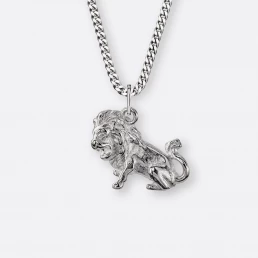 Löwe Halskette mit Sternzeichen Anhänger groß, Silber, Seite