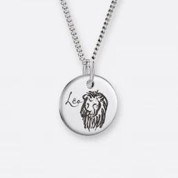 Löwe Kette mit Sternzeichen-Anhänger-Coin graviert, Silber, Vorne