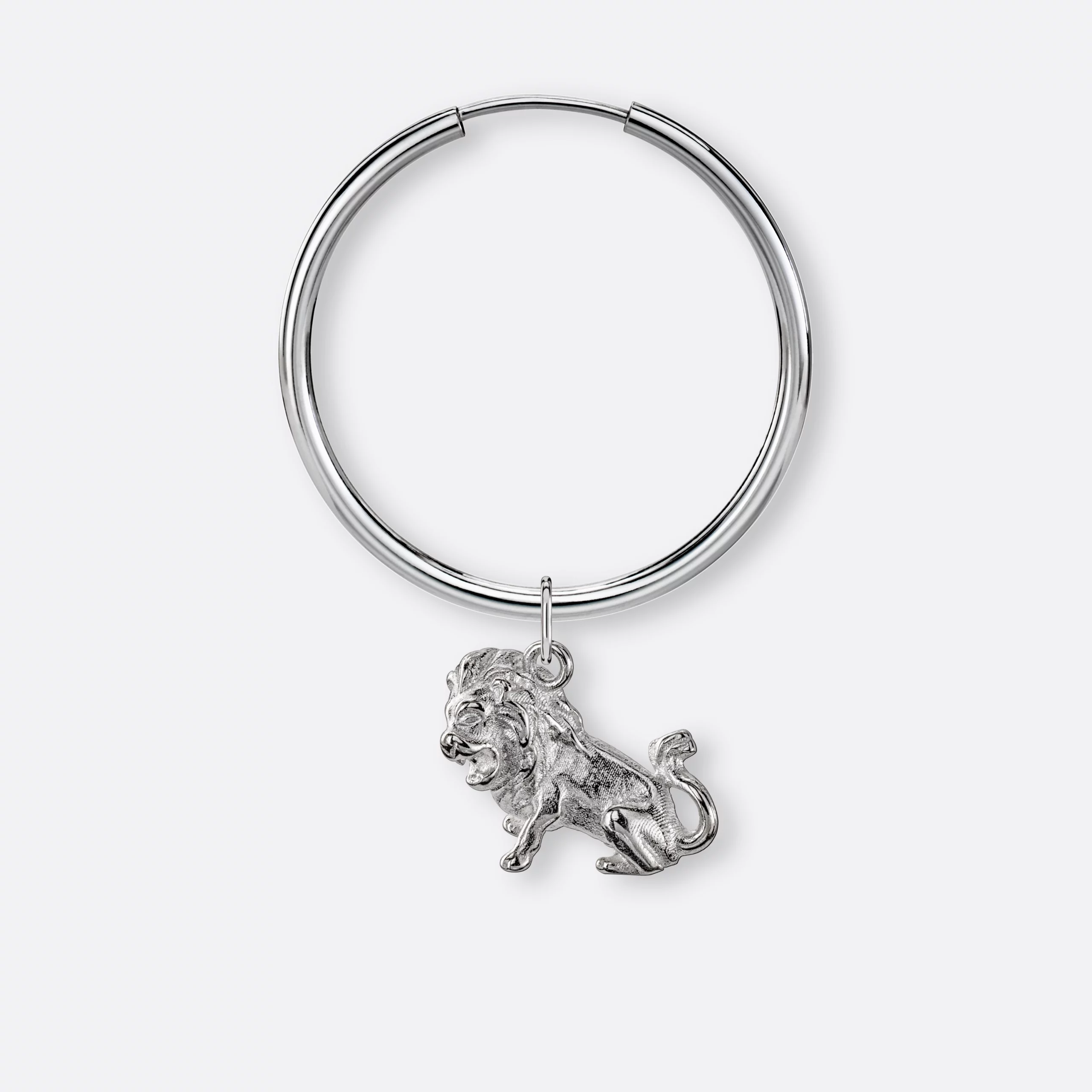 Löwe Ohrring, Anhänger groß, 925er Silber 6 Löwe Ohrring-Creole groß mit Sternzeichen-Anhänger groß, Silber, Vorne