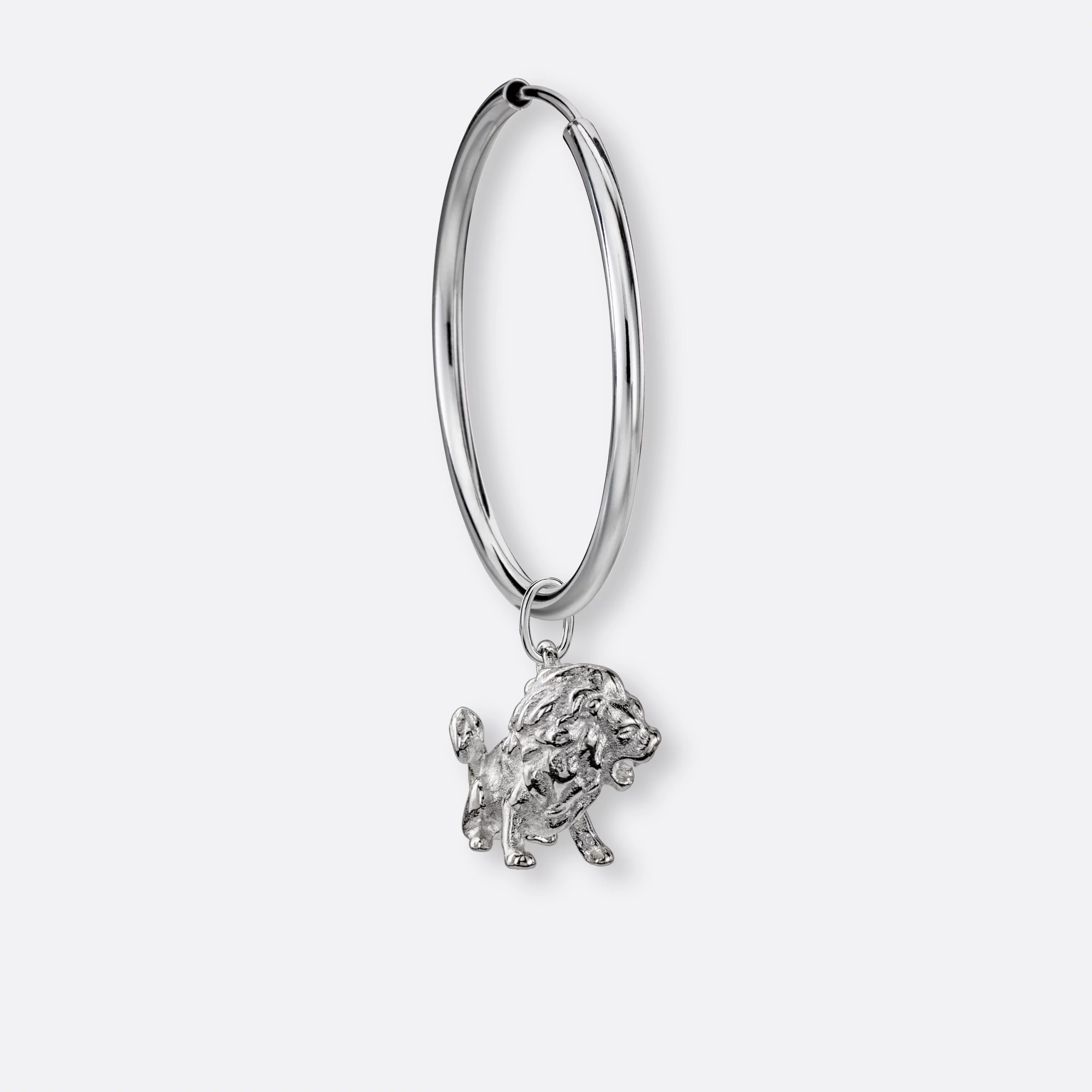 Löwe Ohrring, Anhänger groß, 925er Silber 8 Löwe Ohrring-Creole groß mit Anhänger groß, Silber, Seite
