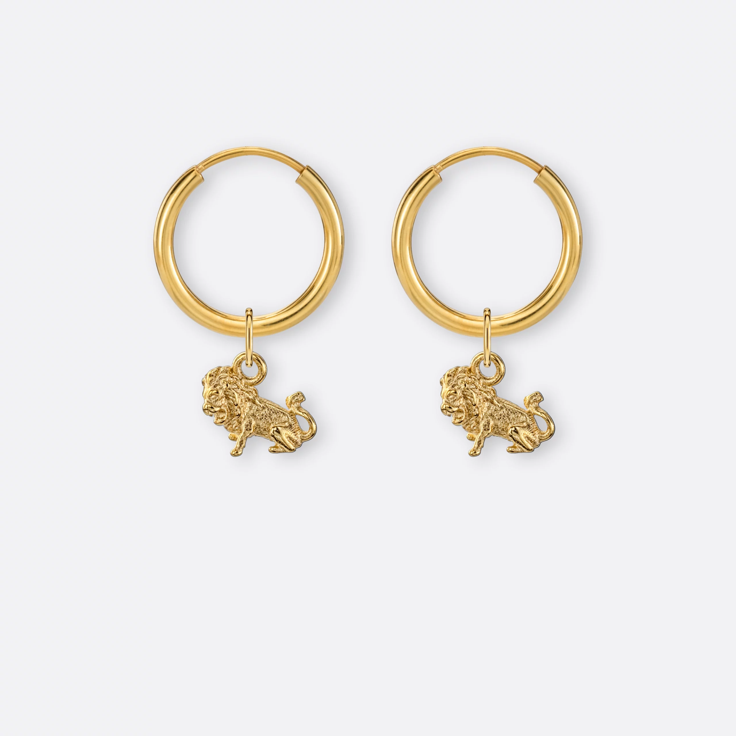 Löwe Ohrring, Anhänger klein, 585er Gold 5 Löwe Ohrring klein mit Sternzeichen-Anhänger klein, Gold, Paar, Vorne