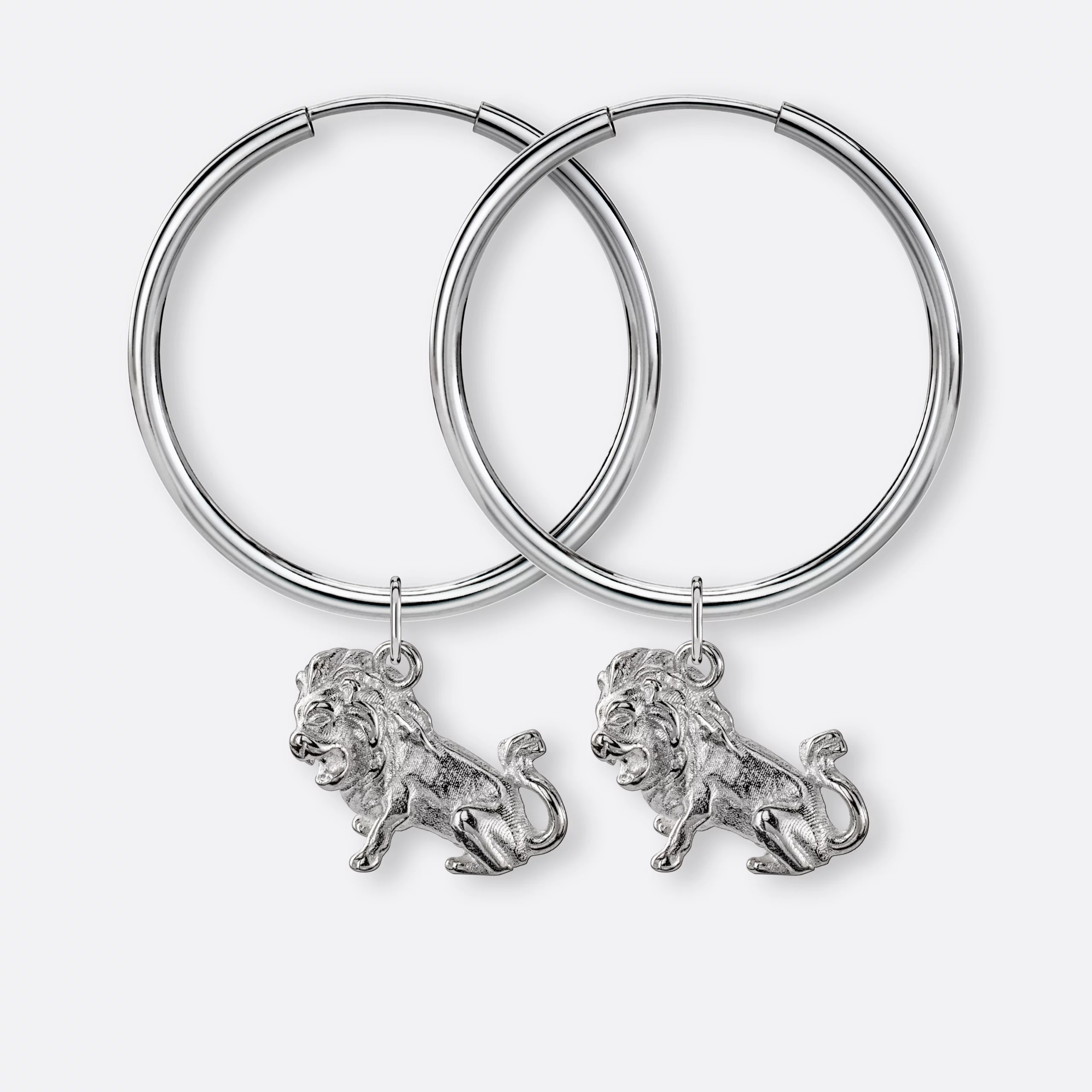 Löwe Ohrring, Anhänger groß, 925er Silber 5 Löwe Ohrring-Creole groß mit Anhänger groß, Silber, Paar Vorne