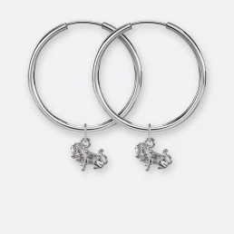 Löwe Ohrring, Anhänger klein, 925er Silber 16 Löwe Ohrring-Creole groß mit Anhänger klein, Silber, Paar, Vorne