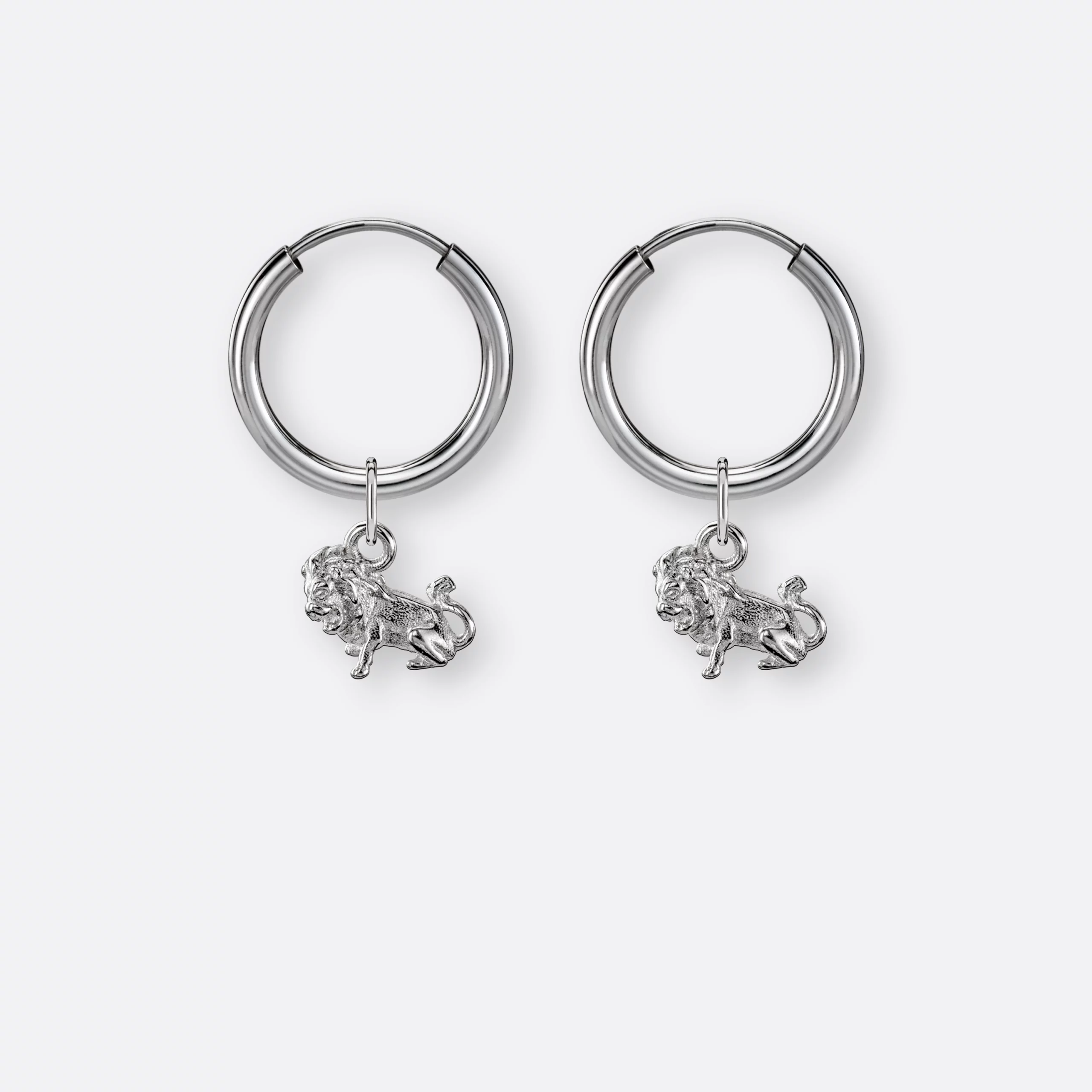 Löwe Ohrring, Anhänger klein, 925er Silber 5 Löwe Ohrring-Creolen klein mit Sternzeichen-Anhänger klein, Paar, Silber
