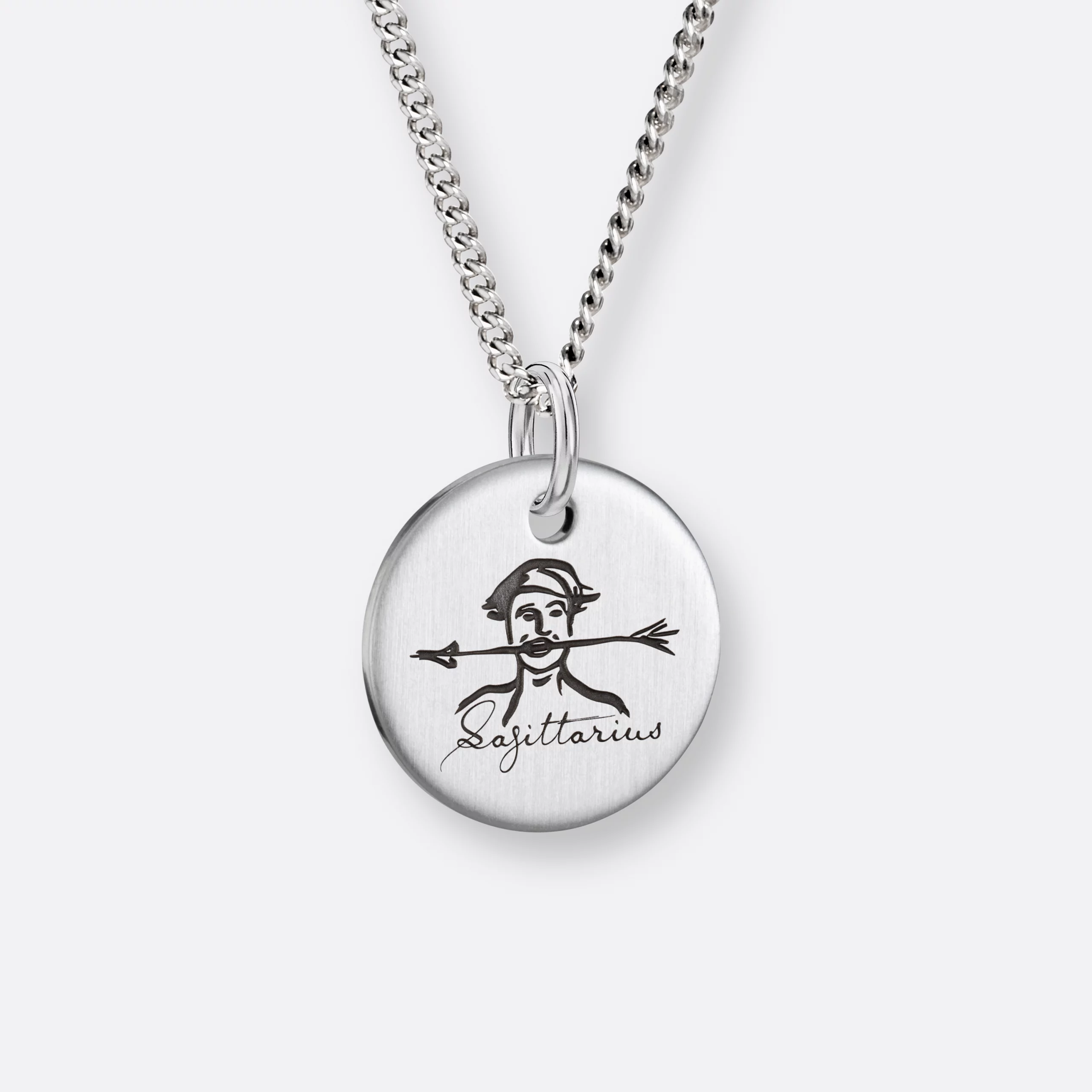 Schütze Kette, Anhänger graviert, 925er Silber 12 Schütze Sternzeichen Kette mit Anhänger-Coin graviert, Silber, Vorne
