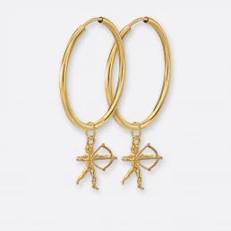 Schütze Ohrring, Anhänger klein, 585er Gold 15 Schütze Ohrring-Creolen groß mit Sternzeichen-Anhängern klein, Gold, Paar