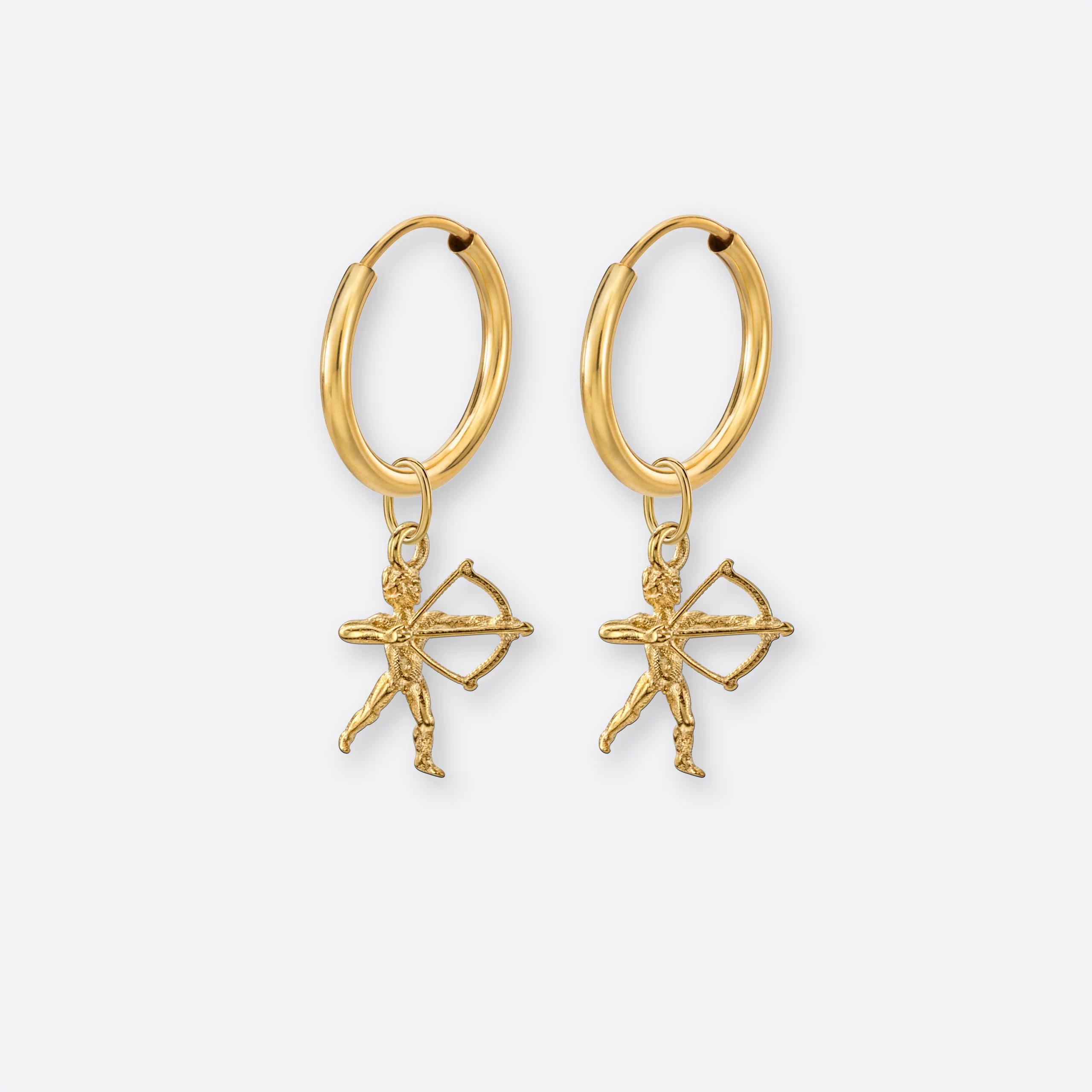 Schütze Ohrring, Anhänger klein, 585er Gold 5 Schütze Ohrring-Creolen klein mit Sternzeichen-Anhängern klein, Gold, Paar