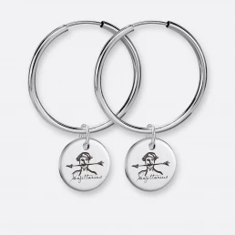 Schütze Ohrring, Anhänger graviert, 925er Silber 3 Schütze Ohrring-Creolen groß mit Sternzeichen-Anhänger-Coins graviert, Silber, Paar