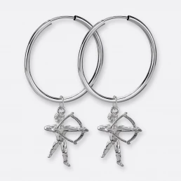 Schütze Ohrring, Anhänger groß, 925er Silber 11 Schütze Ohrring-Creolen groß mit Sternzeichen-Anhängern groß, Silber, Paar