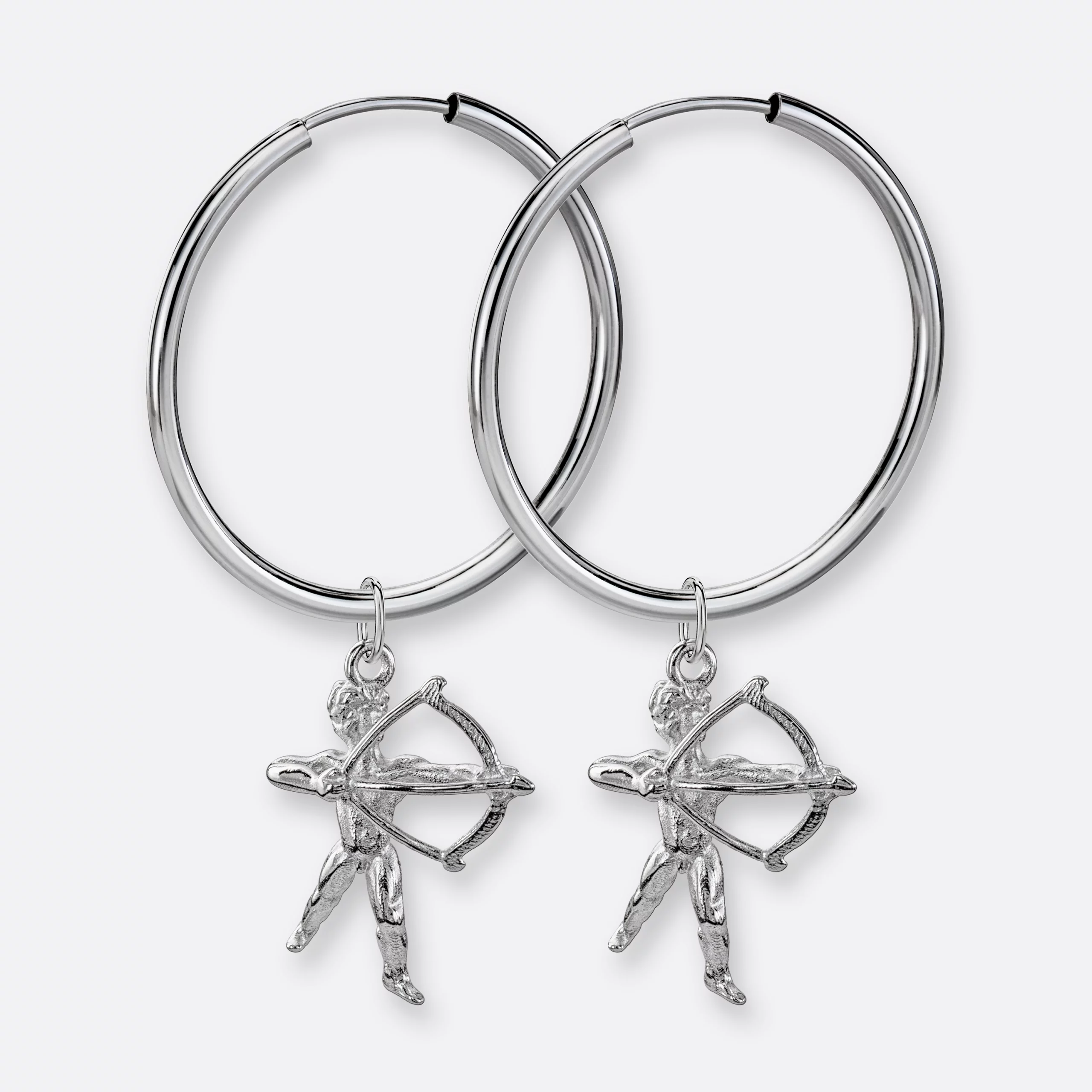 Schütze Ohrring, Anhänger groß, 925er Silber 7 Schütze Ohrring-Creolen groß mit Sternzeichen-Anhängern groß, Silber, Paar