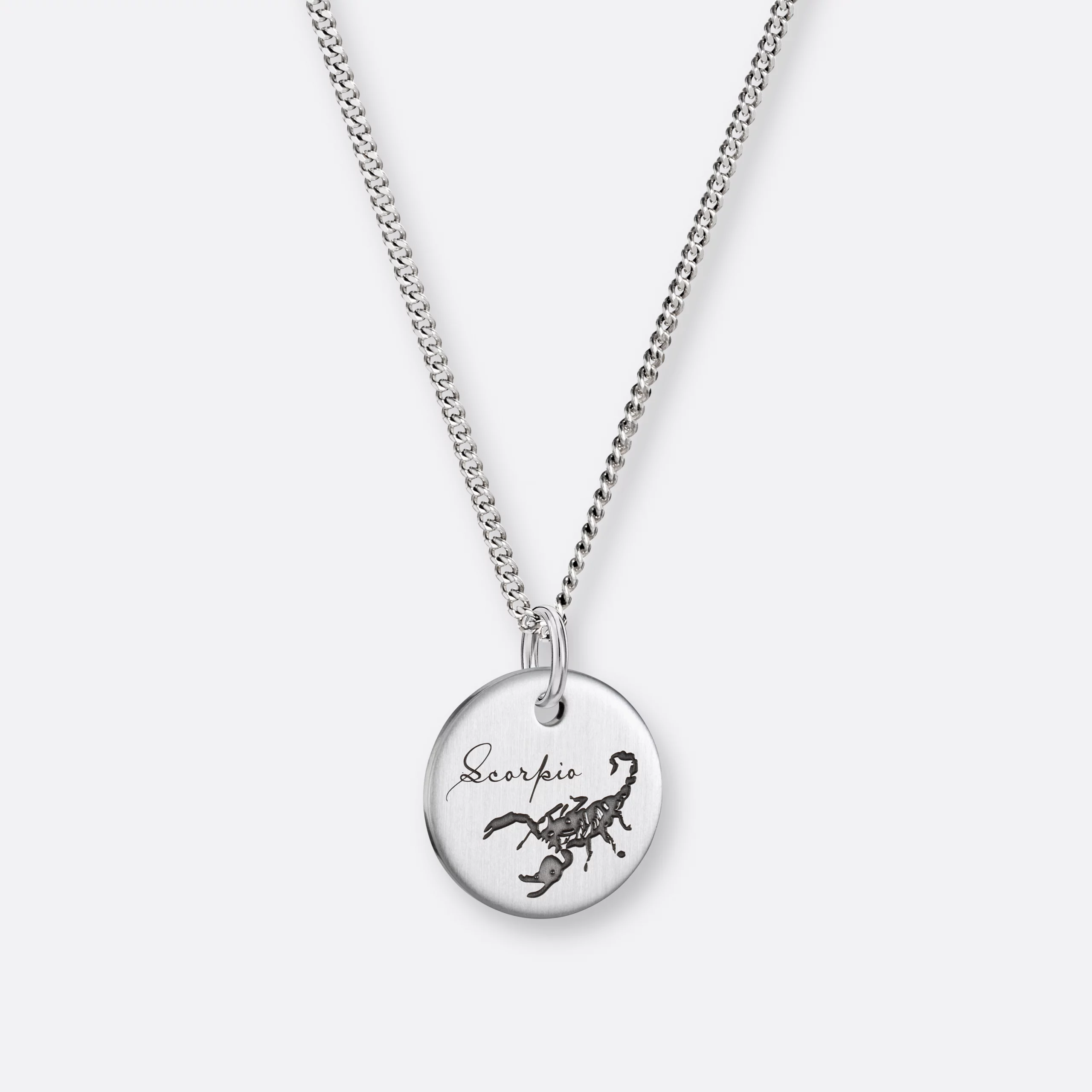 Skorpion Kette, Anhänger graviert, 925er Silber 2 Skorpion Kette mit Anhänger-Coin graviert, Silber, Vorne