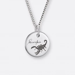 Skorpion Sternzeichen-Kette mit Anhänger-Coin graviert, Silber, Vorne