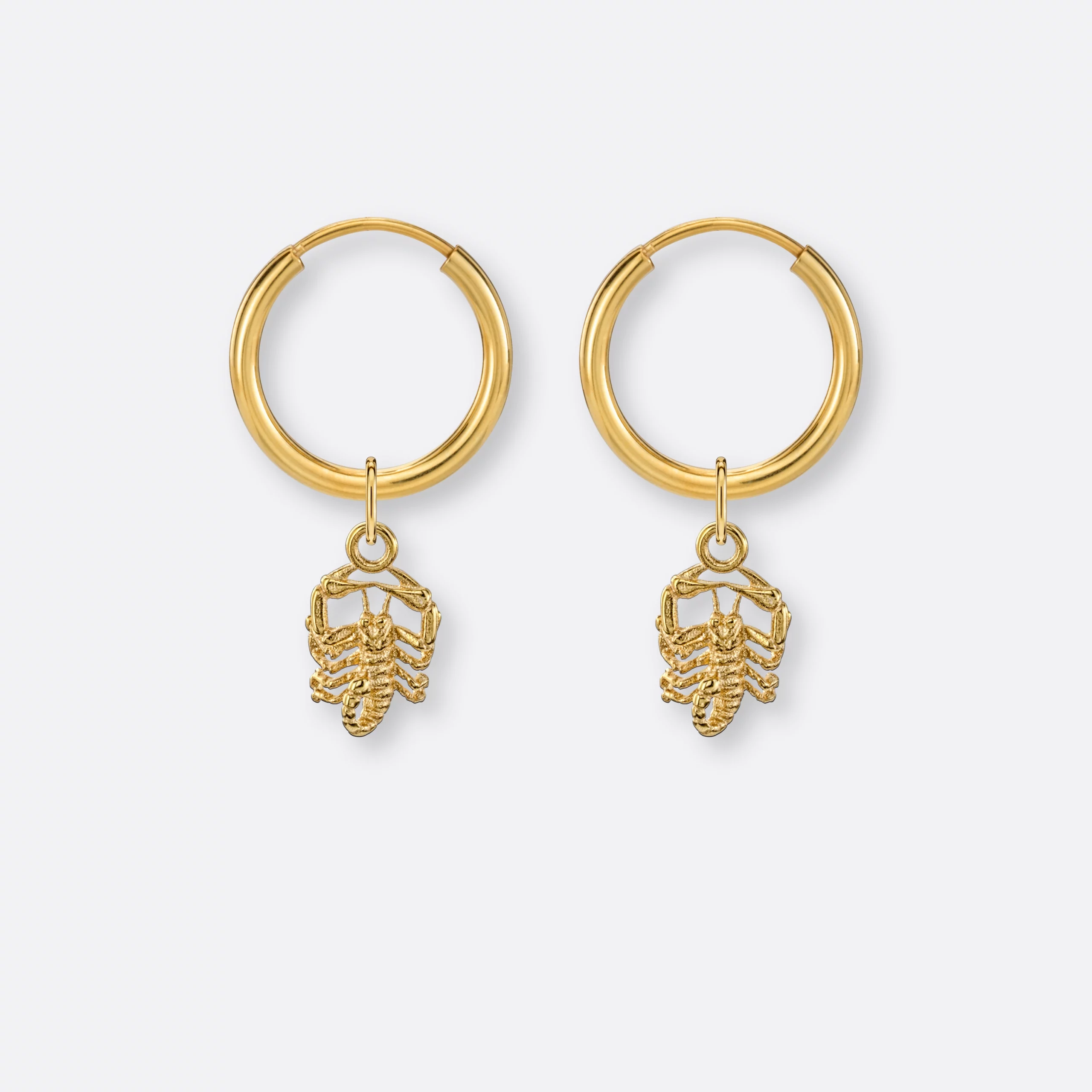 Skorpion Ohrring, Anhänger klein, 585er Gold 5 Skorpion Ohrring-Creolen klein mit Sternzeichen-Anhängern klein, Gold, Paar