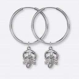 Skorpion Ohrring, Anhänger groß, 925er Silber 10 Skorpion Ohrring-Creolen groß mit Sternzeichen-Anhängern groß, Silber, Paar