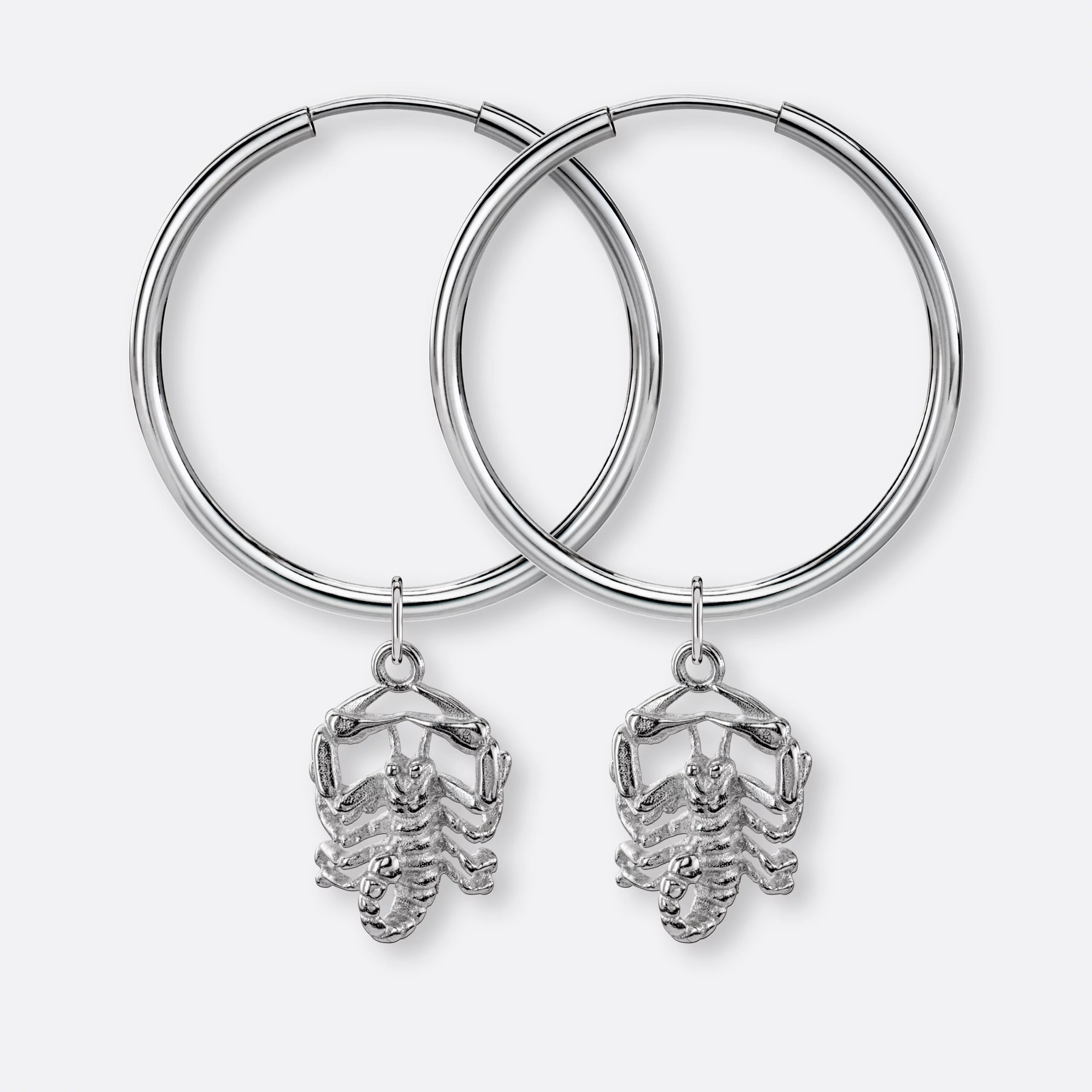 Skorpion Ohrring, Anhänger groß, 925er Silber 3 Skorpion Ohrring-Creolen groß mit Sternzeichen-Anhängern groß, Silber, Paar