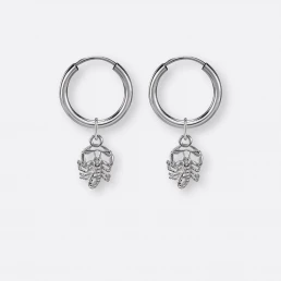 Skorpion Ohrring, Anhänger klein, 925er Silber 19 Skorpion Ohrring-Creolen klein mit Sternzeichen-Anhängern klein, Silber, Paar