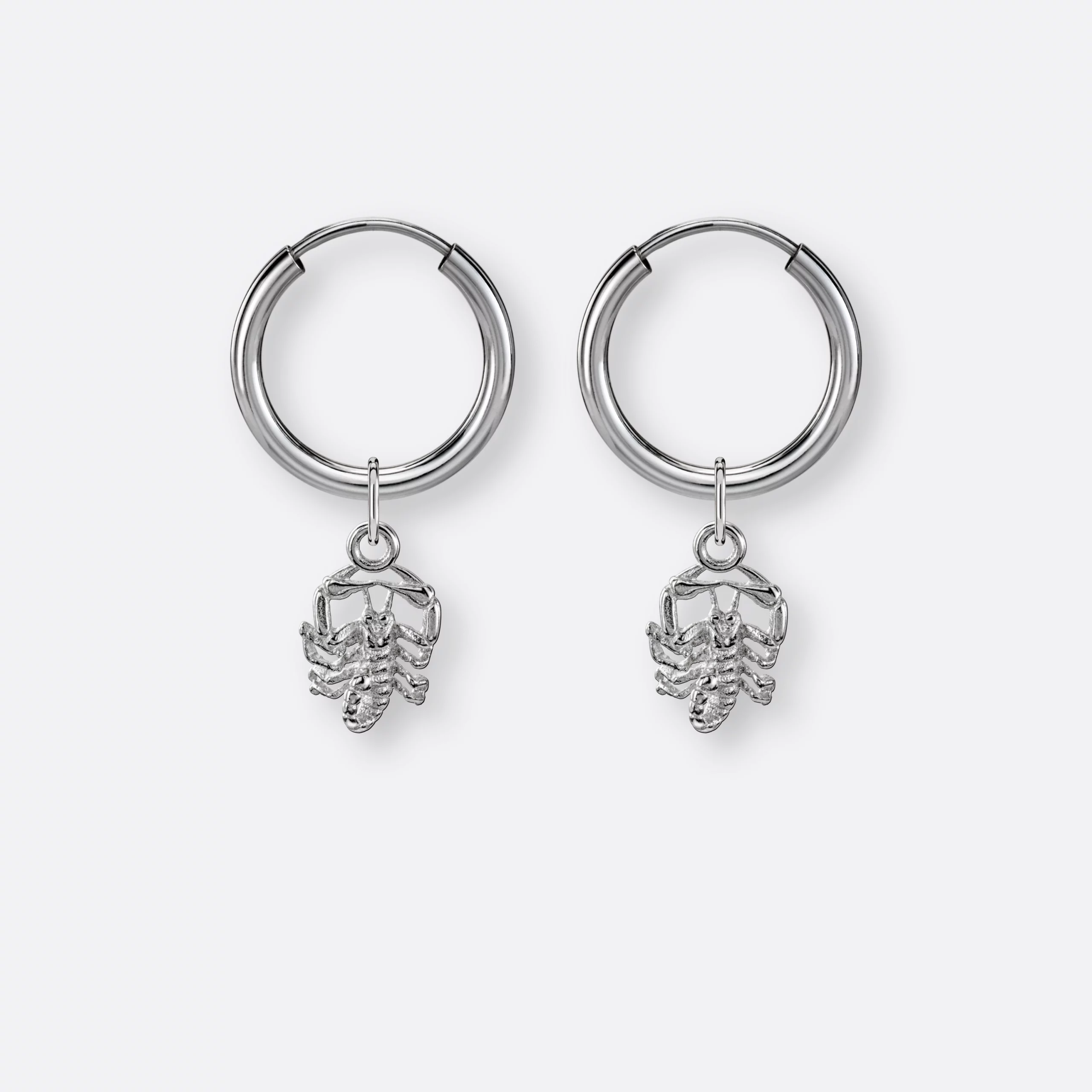 Skorpion Ohrring, Anhänger klein, 925er Silber 1 Skorpion Ohrring-Creolen klein mit Sternzeichen-Anhängern klein, Silber, Paar