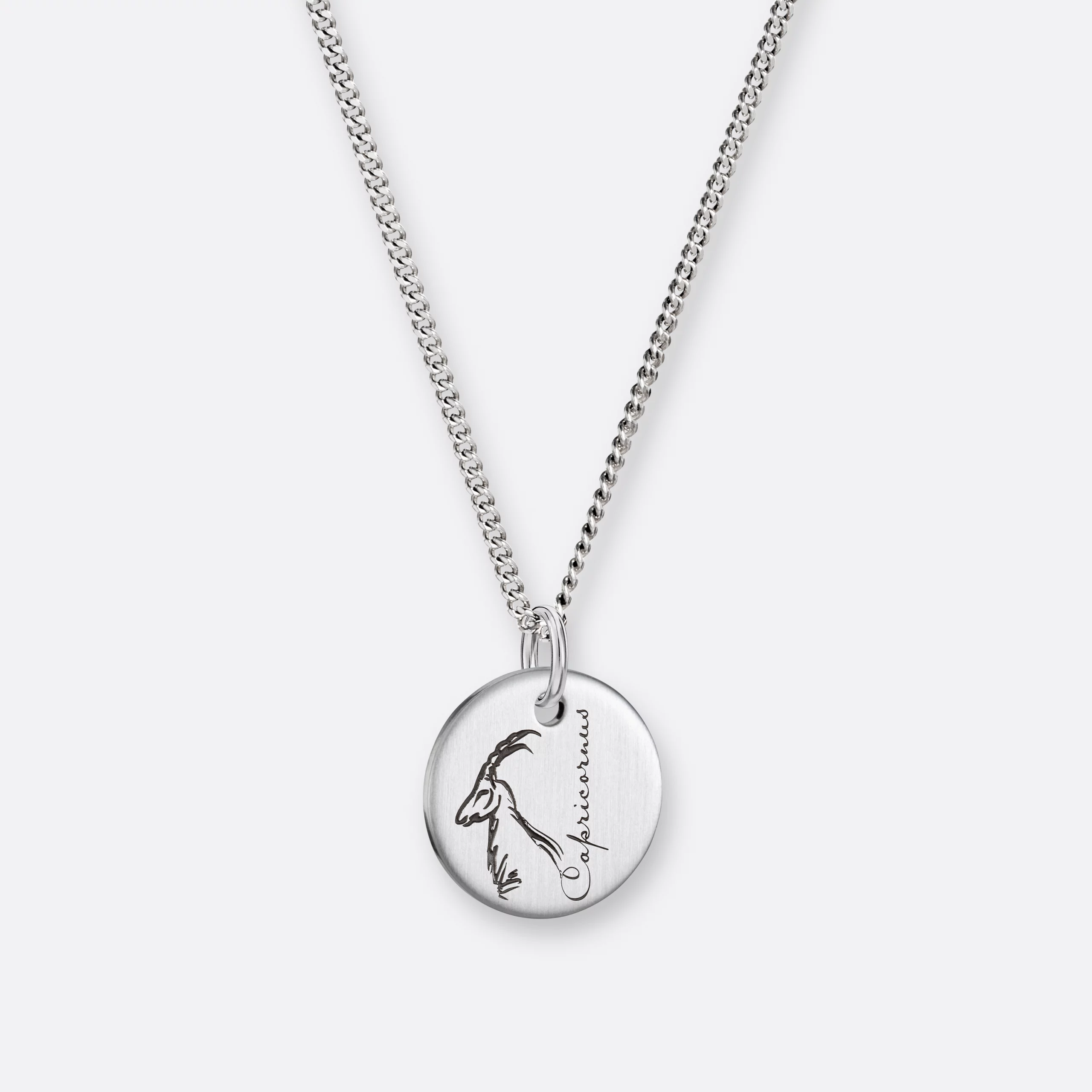 Steinbock Kette, Anhänger graviert, 925er Silber 2 Steinbock-Kette mit Sternzeichen Anhänger-Coin graviert, Silber, Vorne