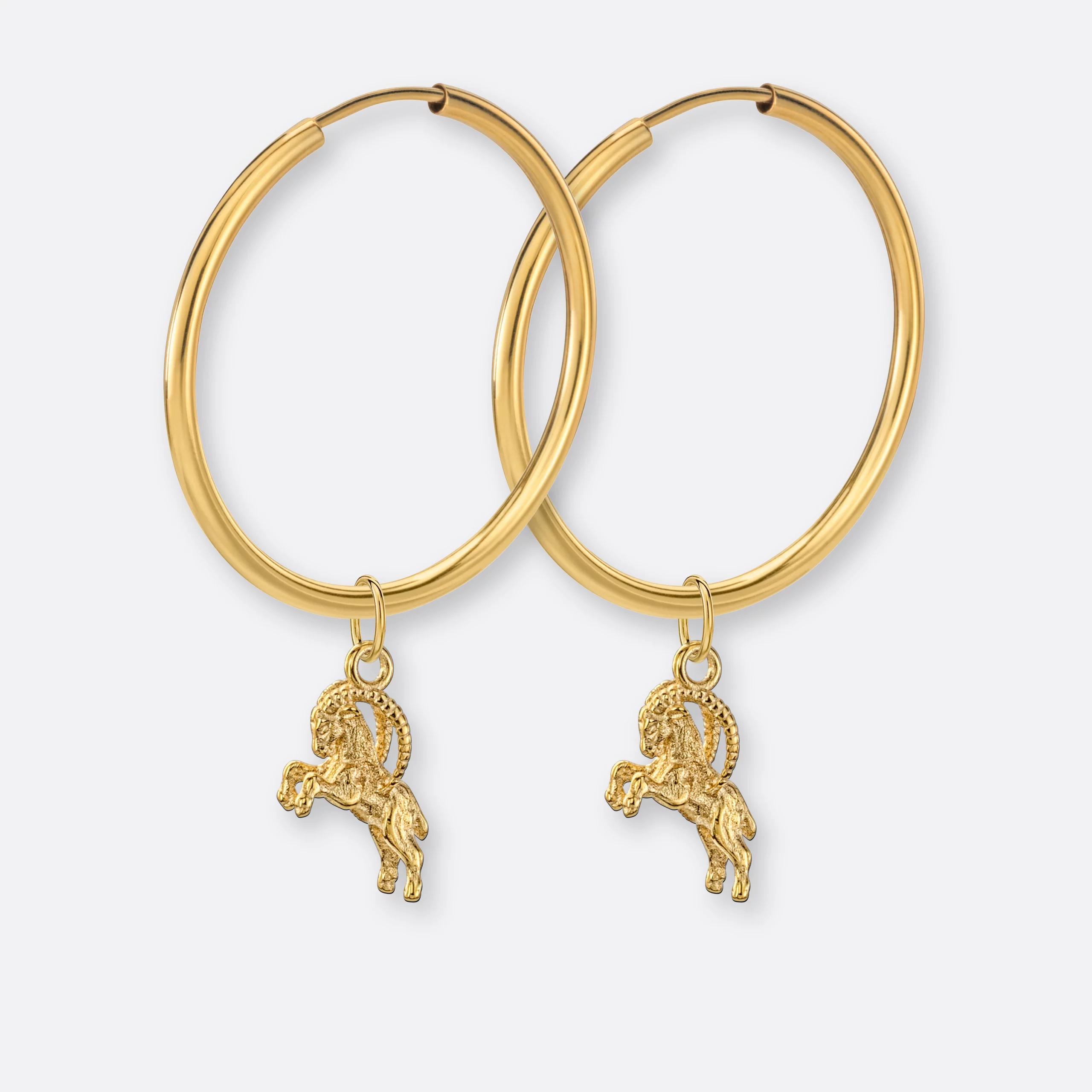 Steinbock Ohrring, Anhänger klein, 585er Gold 12 Steinbock Ohrring-Creole groß mit Sternzeichen-Anhänger klein, Gold, Paar