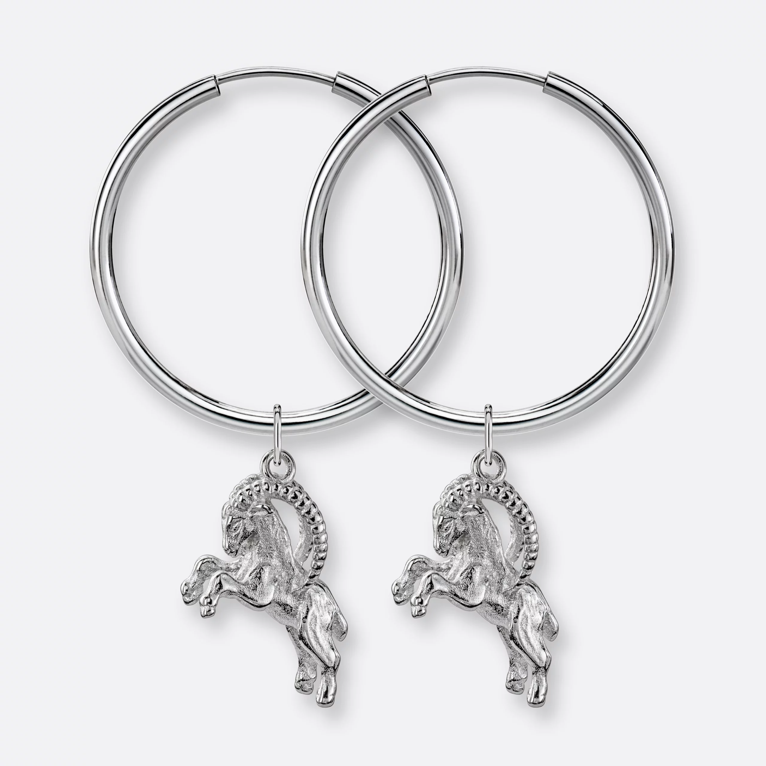 Steinbock Ohrring, Anhänger groß, 925er Silber 10 Steinbock Ohrring-Creolen groß mit Sternzeichen-Anhängern groß, Silber, Paar