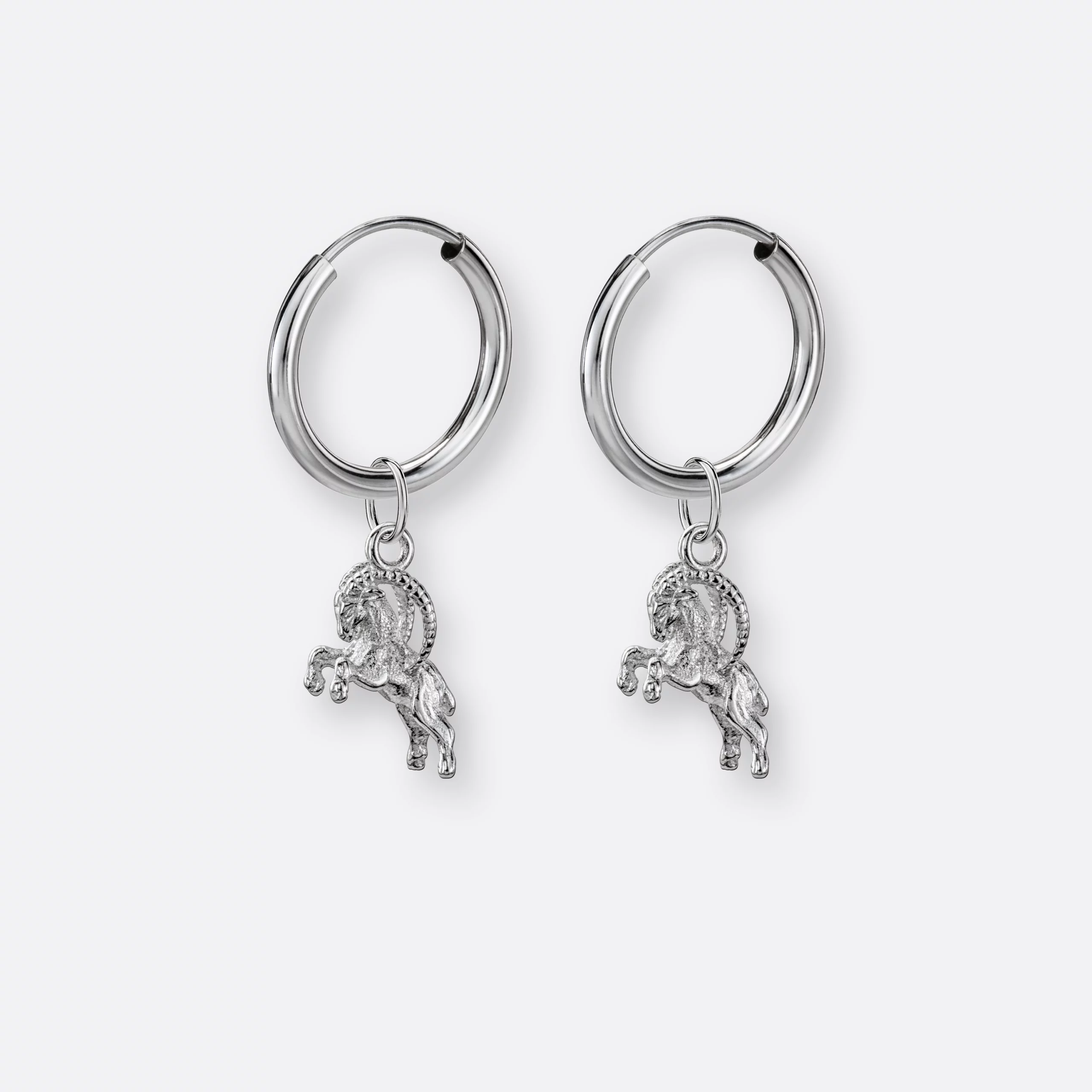 Steinbock Ohrring, Anhänger klein, 925er Silber 11 Steinbock Ohrring-Creole klein mit Sternzeichen-Anhänger klein, Silber, Paar