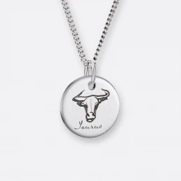 Stier Halskette mit Sternzeichen Anhänger-Coin graviert, Silber, Vorne
