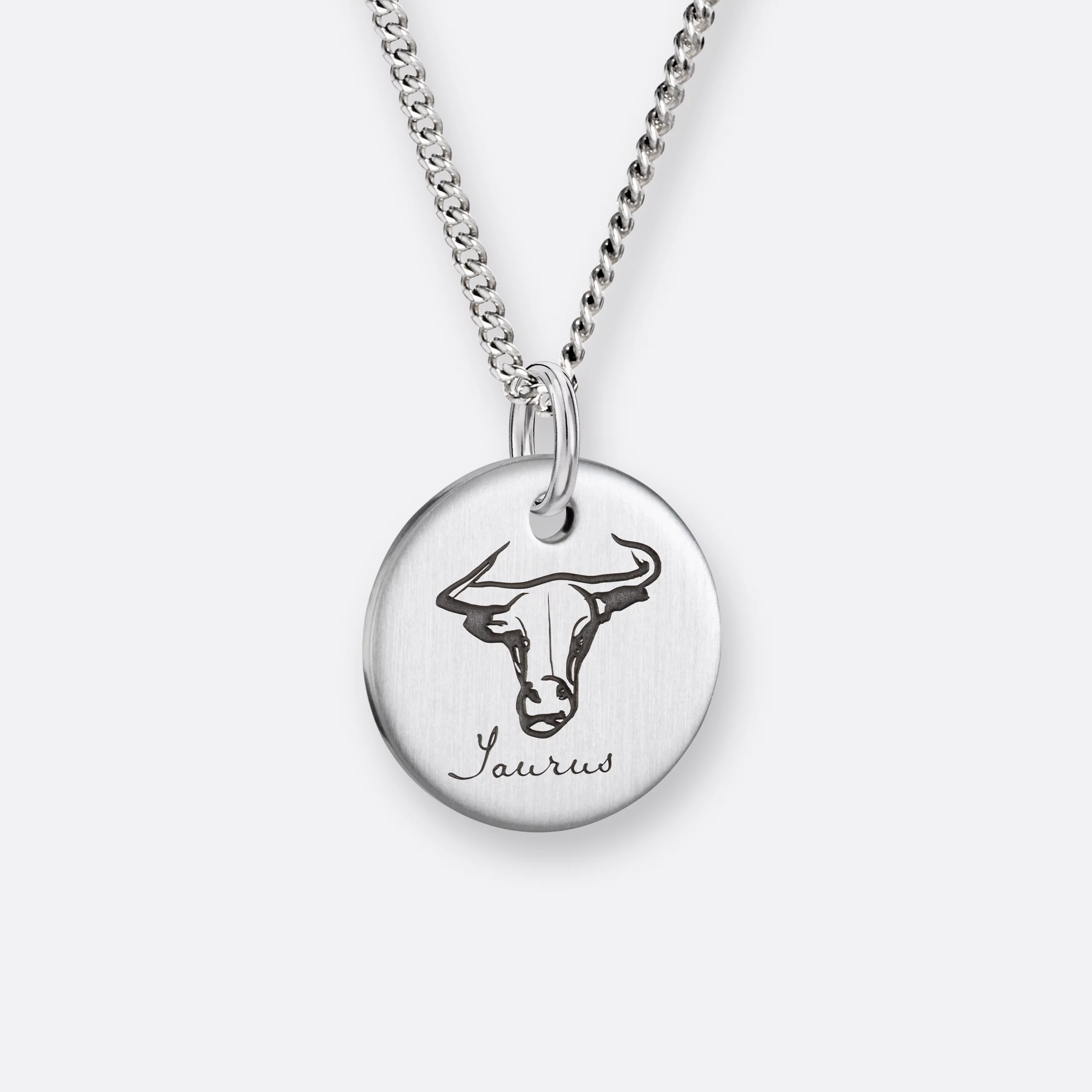 Stier Kette, Anhänger graviert, 925er Silber 17 Stier Halskette mit Sternzeichen Anhänger-Coin graviert, Silber, Vorne