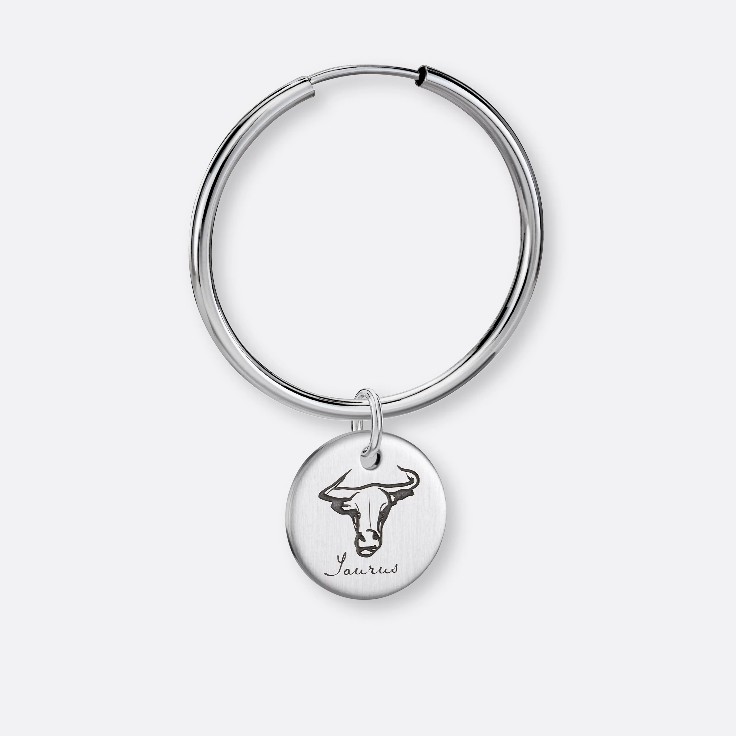 Stier Ohrring, Anhänger graviert, 925er Silber 2 Stier Ohrring groß mit Anhänger-Coin graviert, Silber, Vorne