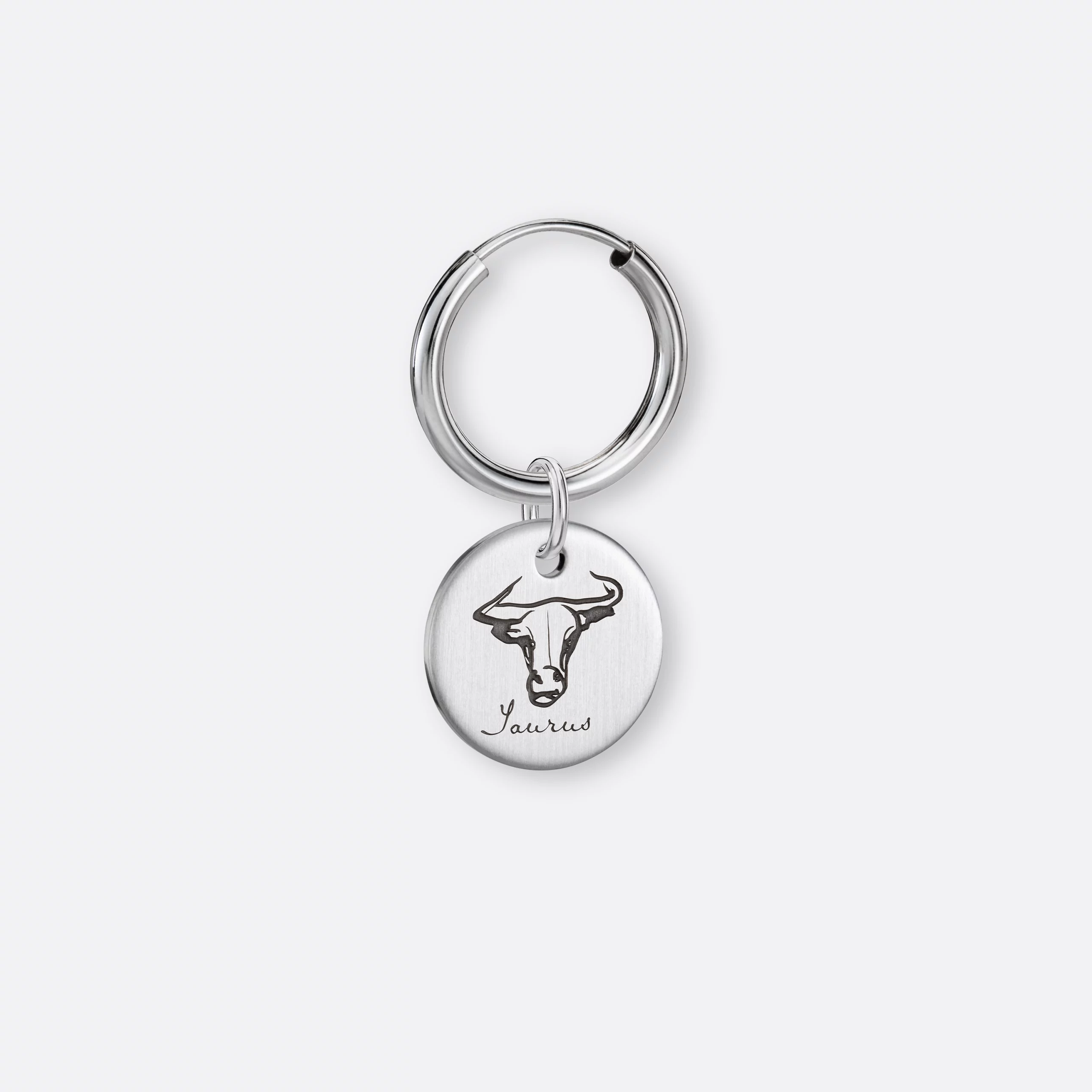 Stier Ohrring, Anhänger graviert, 925er Silber 4 Stier Ohrring klein mit Anhänger-Coin graviert, Silber, Vorne