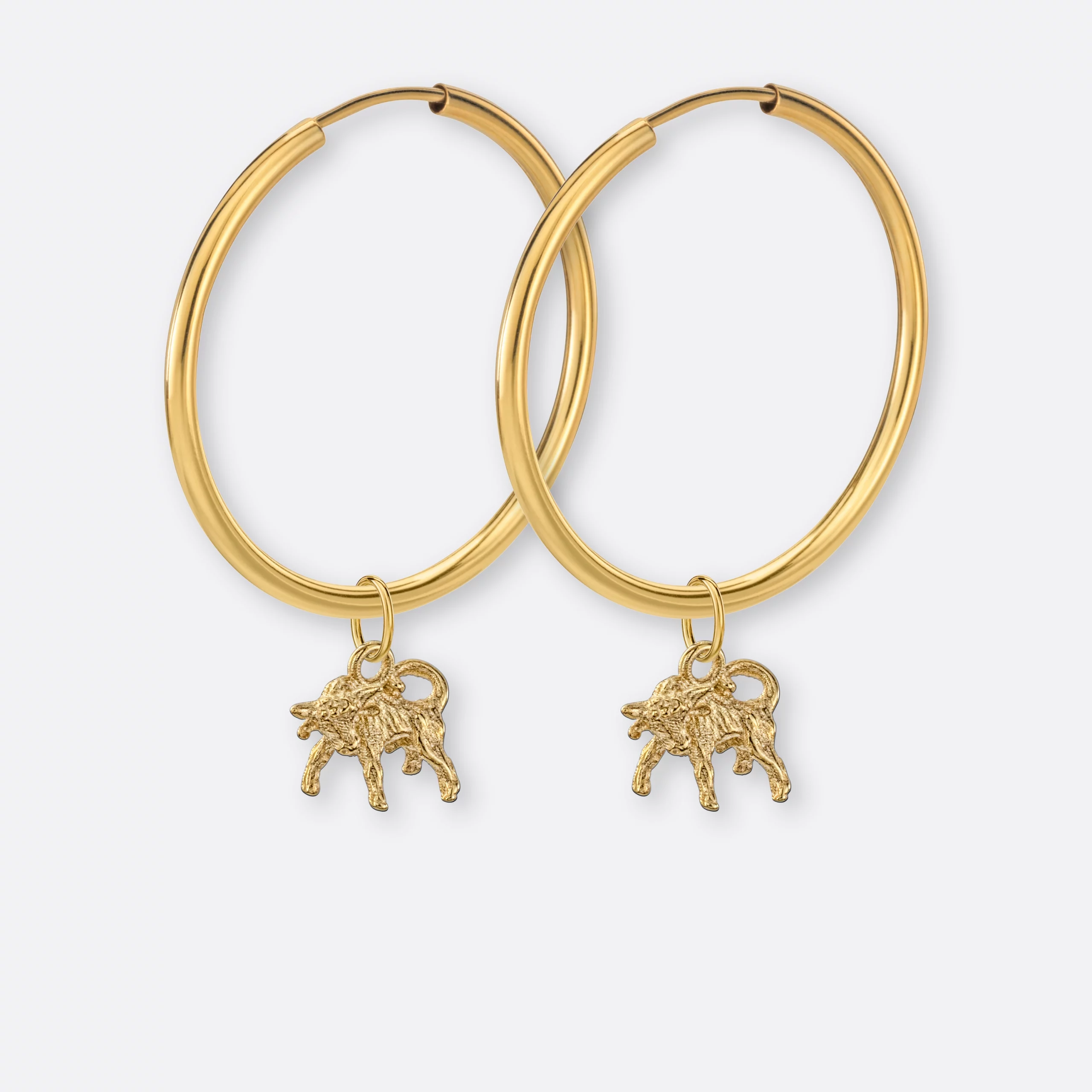 Stier Ohrring, Anhänger klein, 585er Gold 10 Stier Ohrring Creole groß mit Sternzeichen Anhänger klein, Gold, Paar, Seite